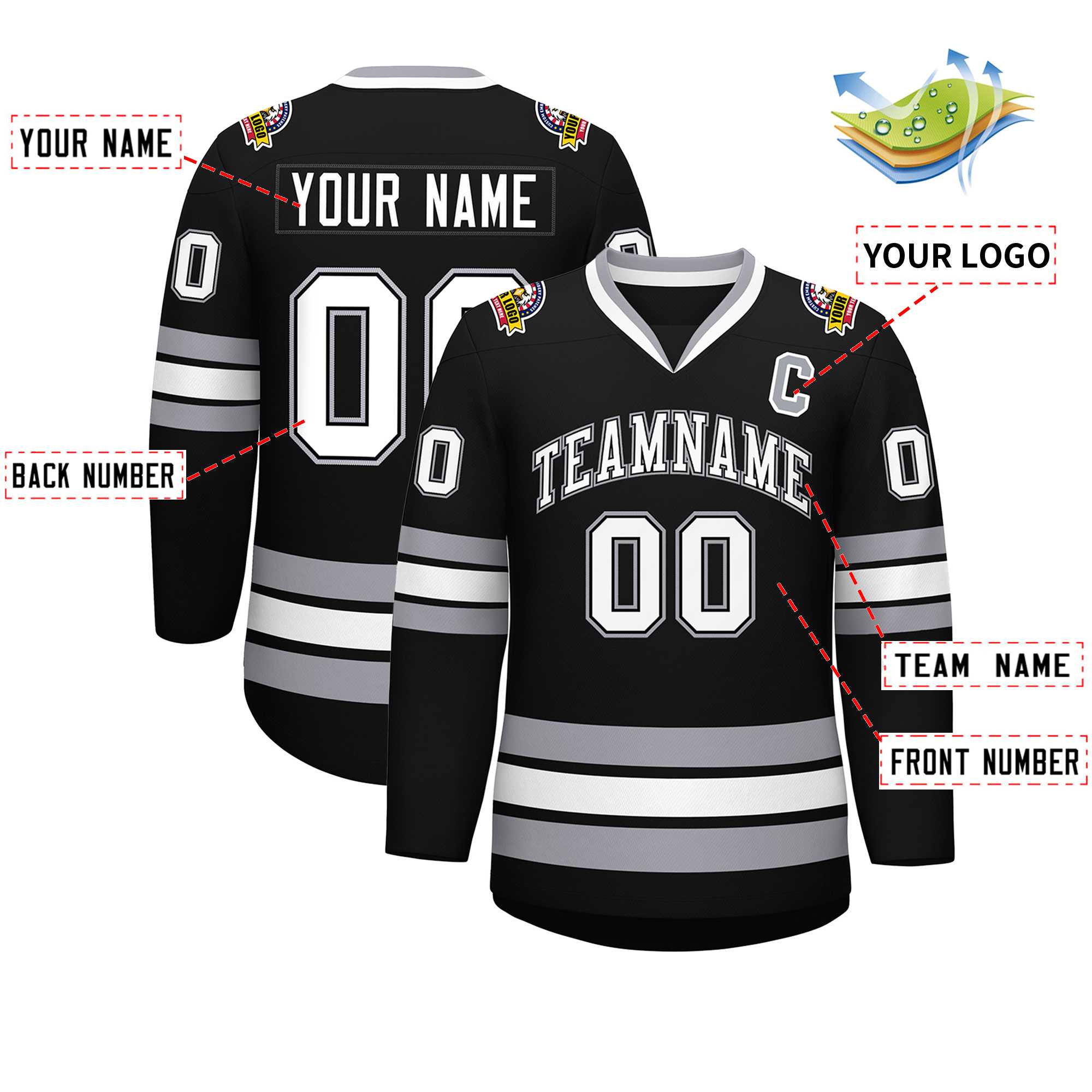 Custom Black White Black-Gray Classic Style Hockey Jersey | KXKSHOP