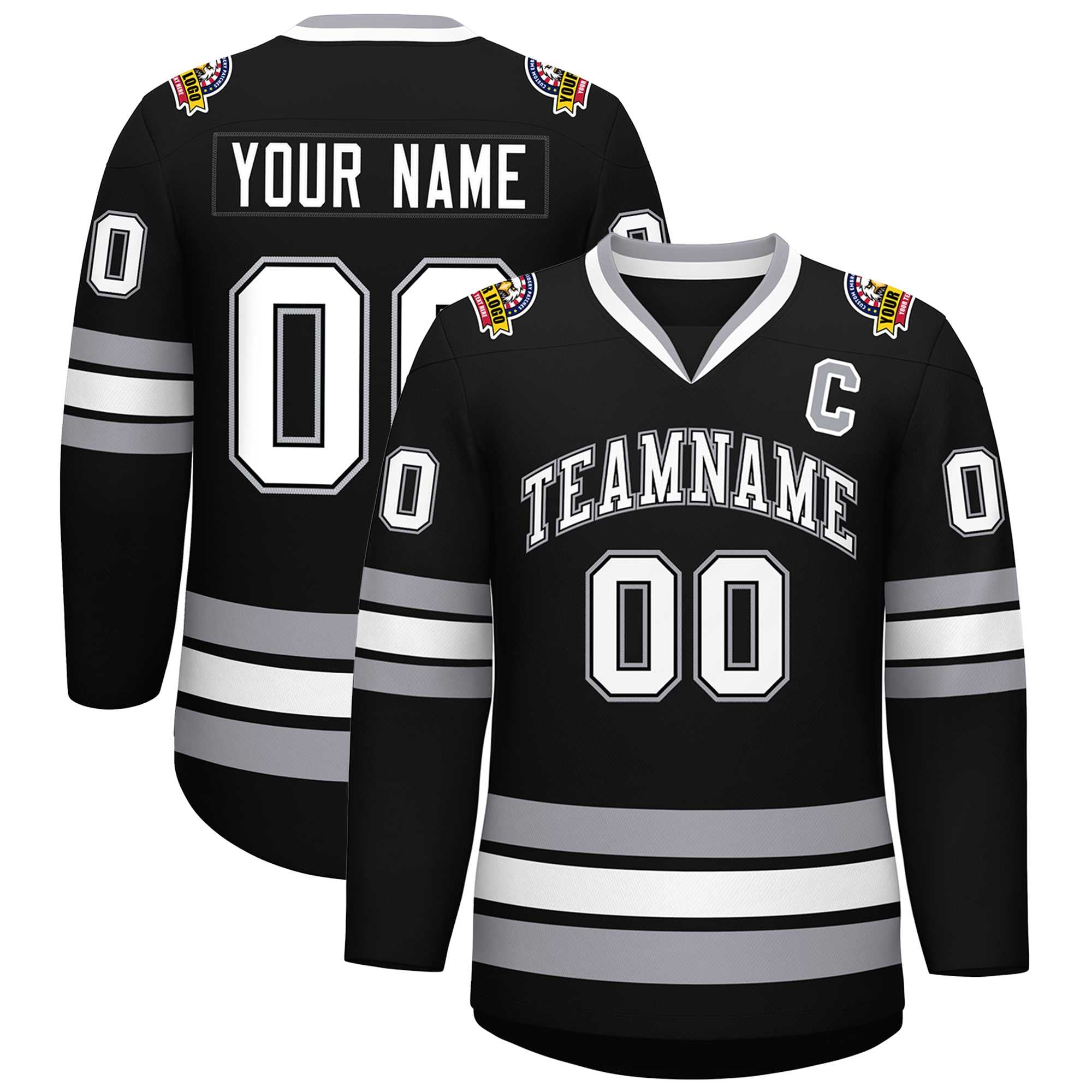 Custom Black White Black-Gray Classic Style Hockey Jersey | KXKSHOP