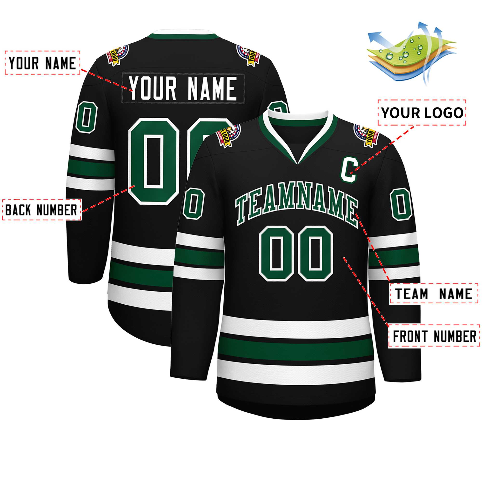 Custom Black Green-White Classic Style Hockey Jersey | KXKSHOP
