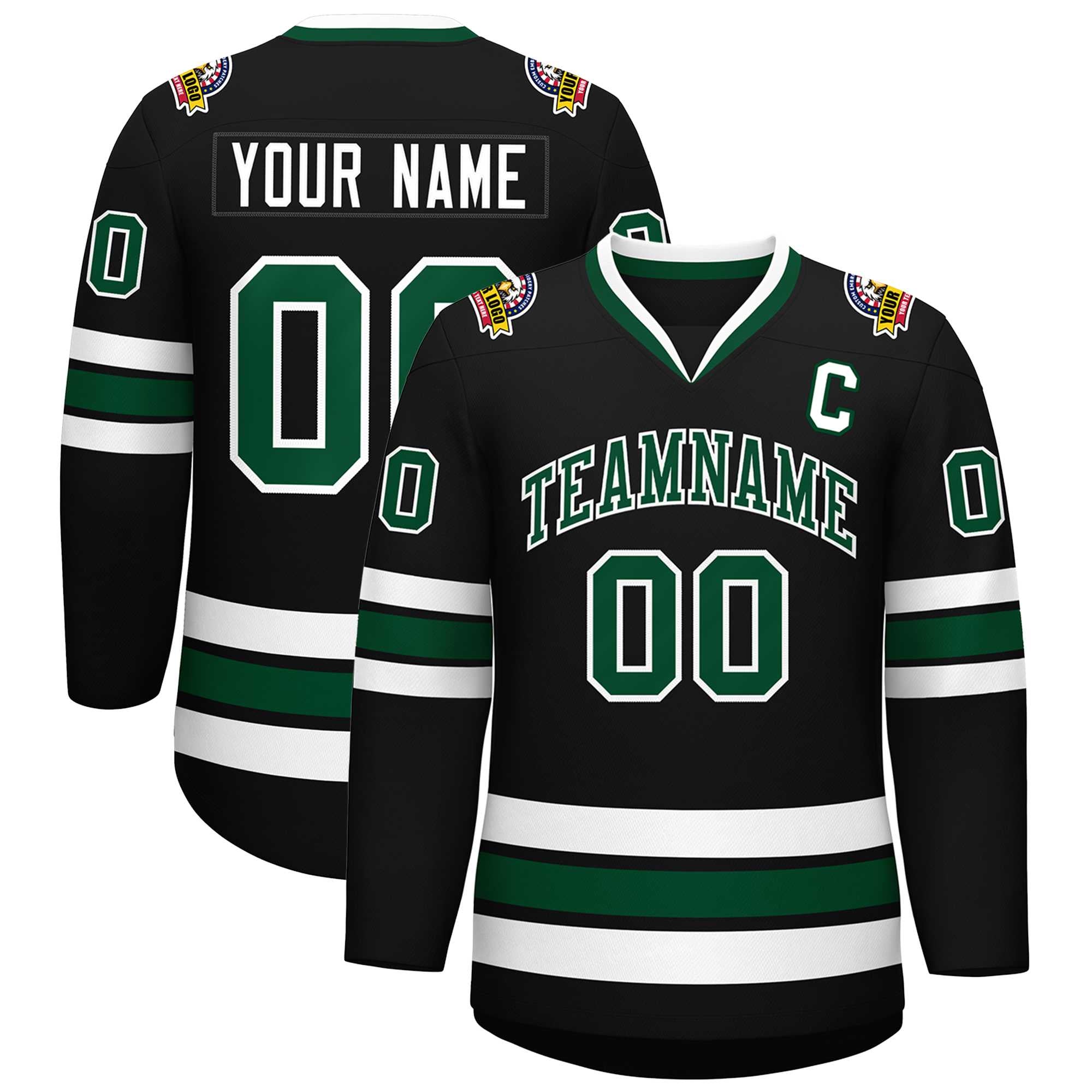 Custom Black Green-White Classic Style Hockey Jersey | KXKSHOP