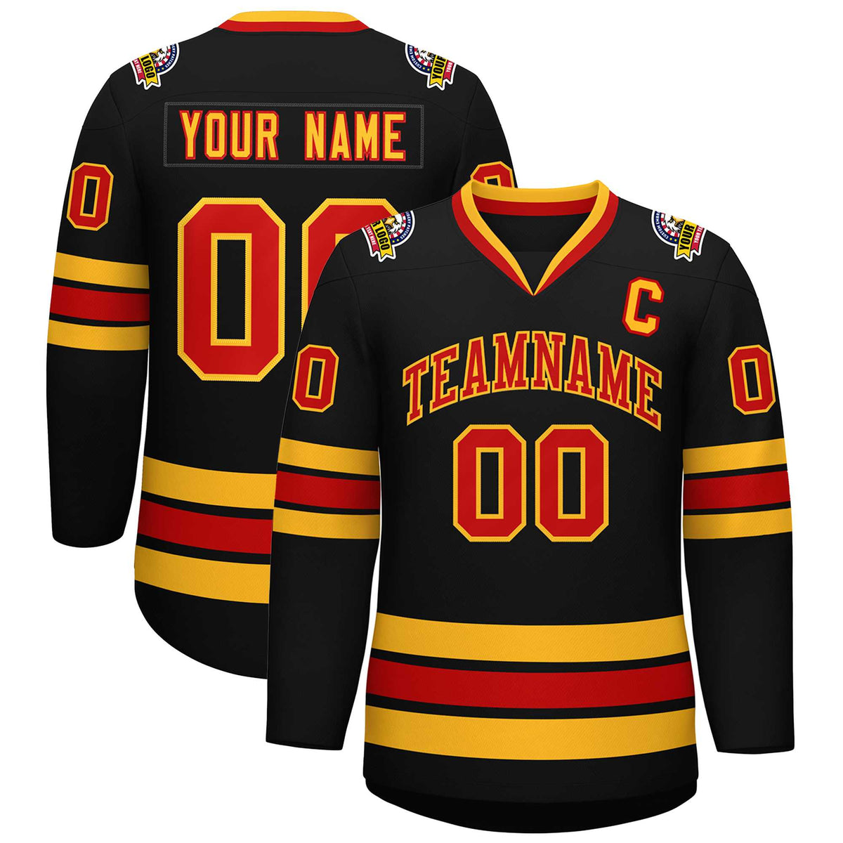 Custom Black Red-Gold Classic Style Hockey Jersey | KXKSHOP