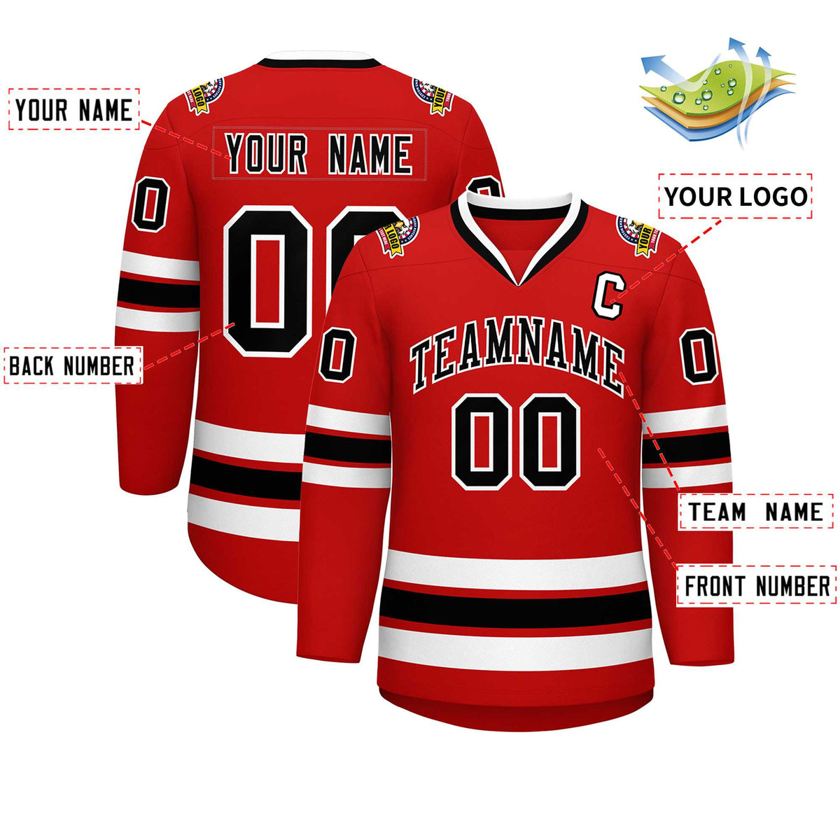 Custom Red Black-White Classic Style Hockey Jersey | KXKSHOP