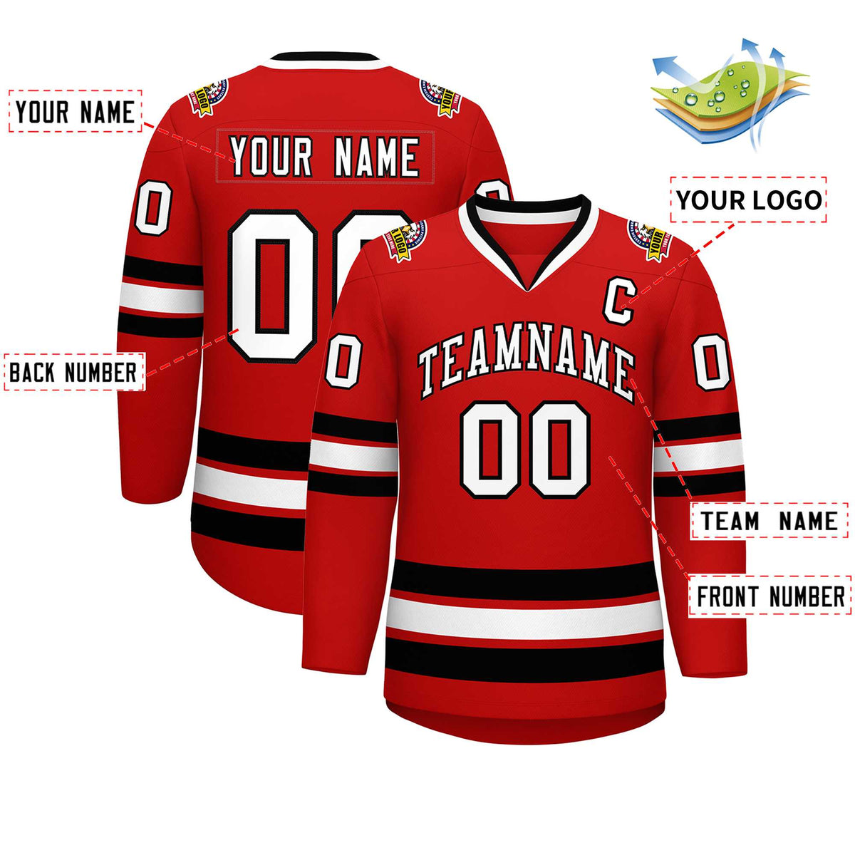 Custom Red White-Black Classic Style Hockey Jersey | KXKSHOP