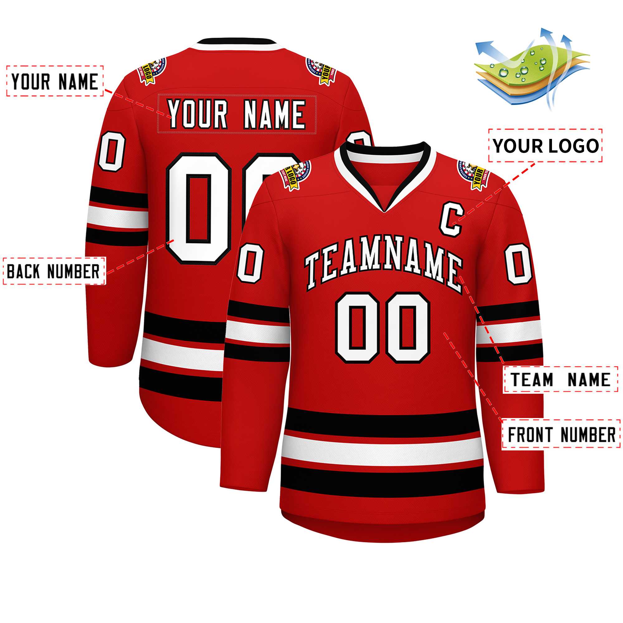 Custom Red White-Black Classic Style Hockey Jersey | KXKSHOP