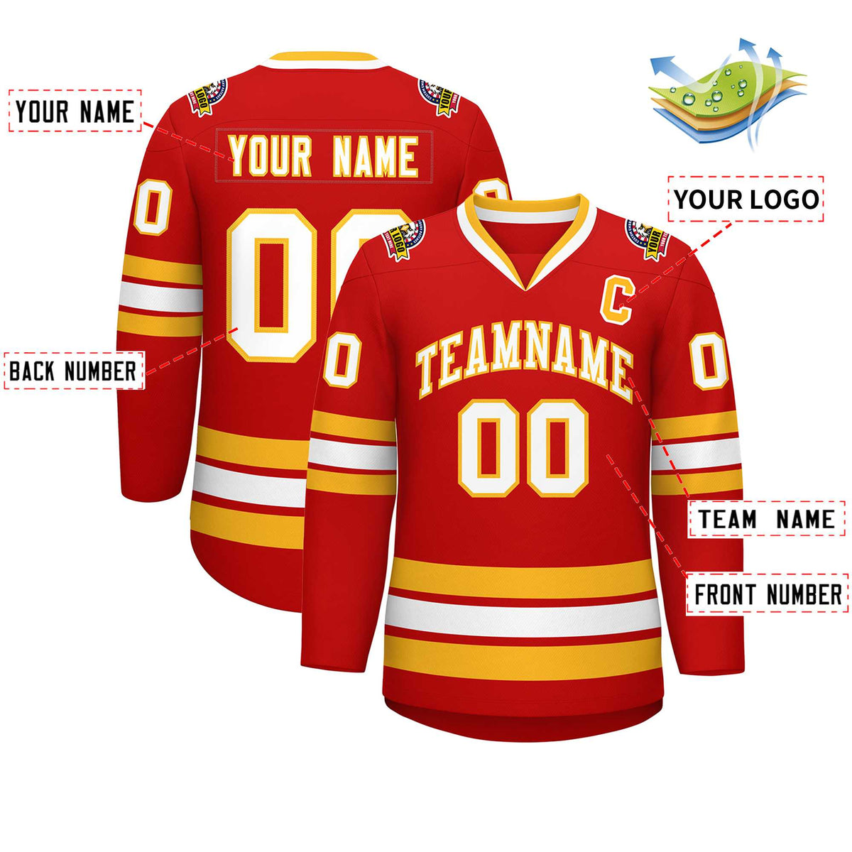 Custom Red White-Gold Classic Style Hockey Jersey | KXKSHOP