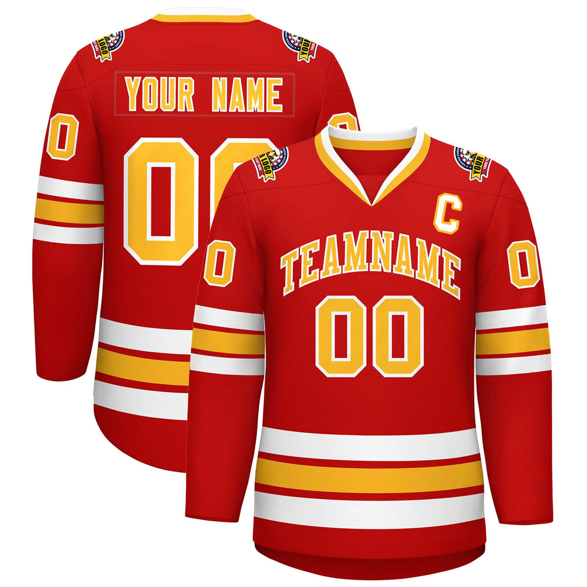 Custom Red Gold-White Classic Style Hockey Jersey | KXKSHOP