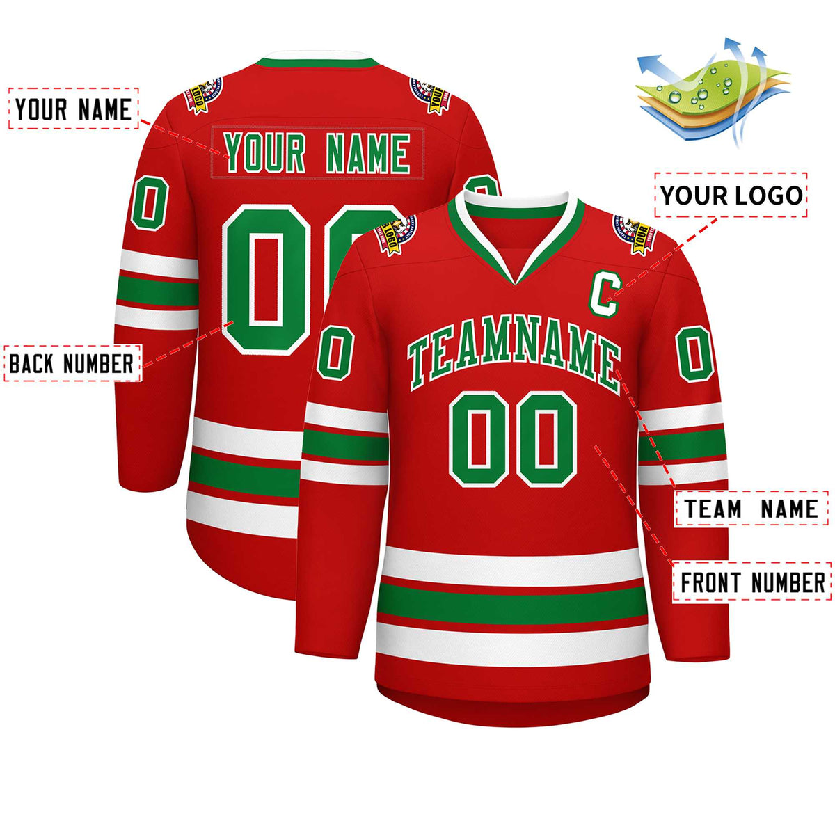 Custom Red Kelly Green-White Classic Style Hockey Jersey | KXKSHOP