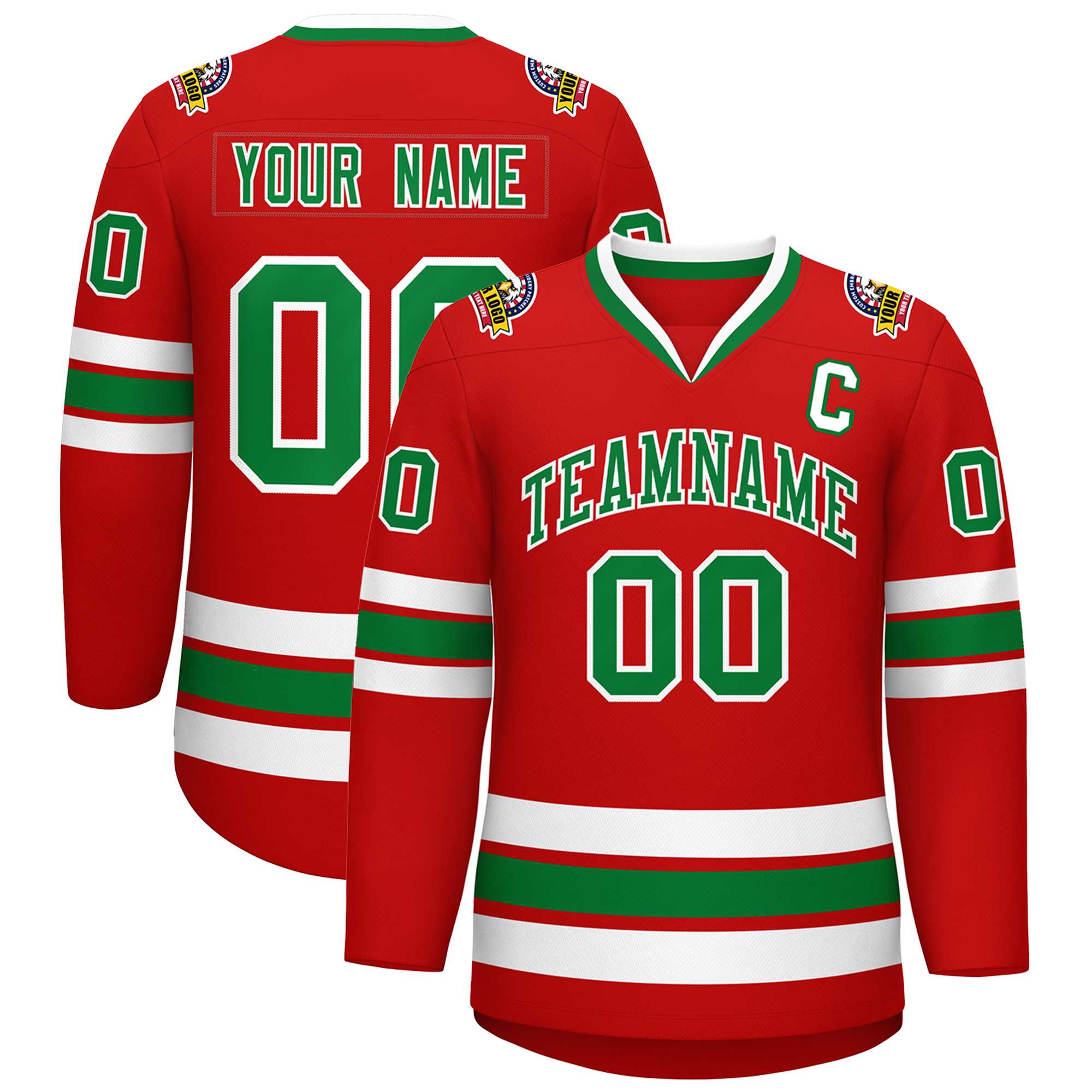 Custom Red Kelly Green-White Classic Style Hockey Jersey | KXKSHOP