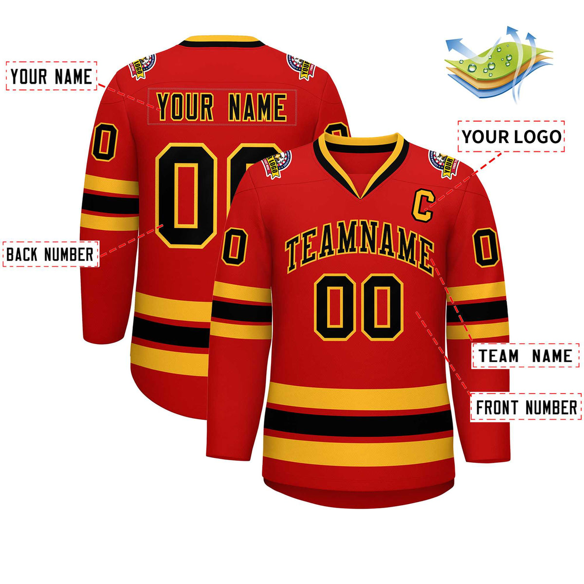Custom Red Black-Gold Classic Style Hockey Jersey | KXKSHOP