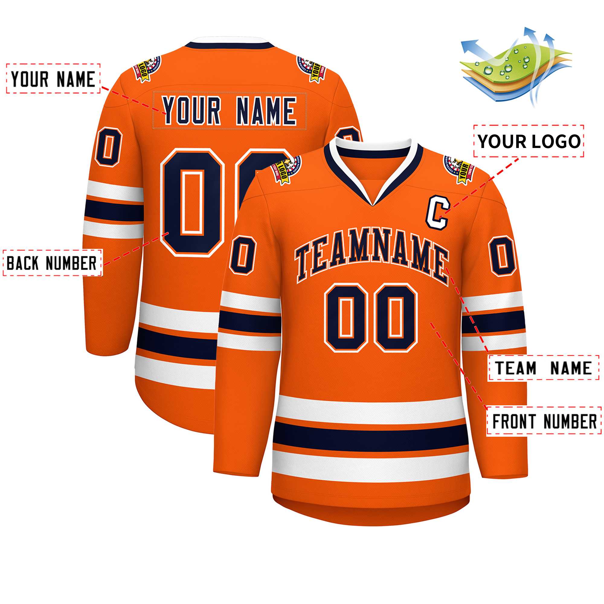 Custom Orange Navy Orange-White Classic Style Hockey Jersey | KXKSHOP