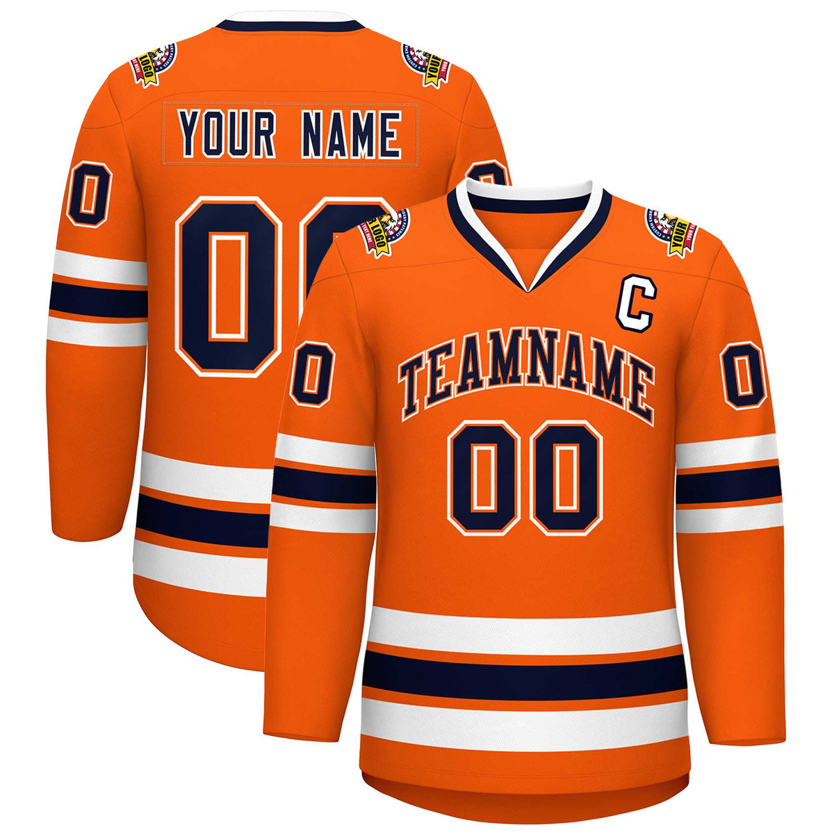 Custom Orange Navy Orange-White Classic Style Hockey Jersey | KXKSHOP