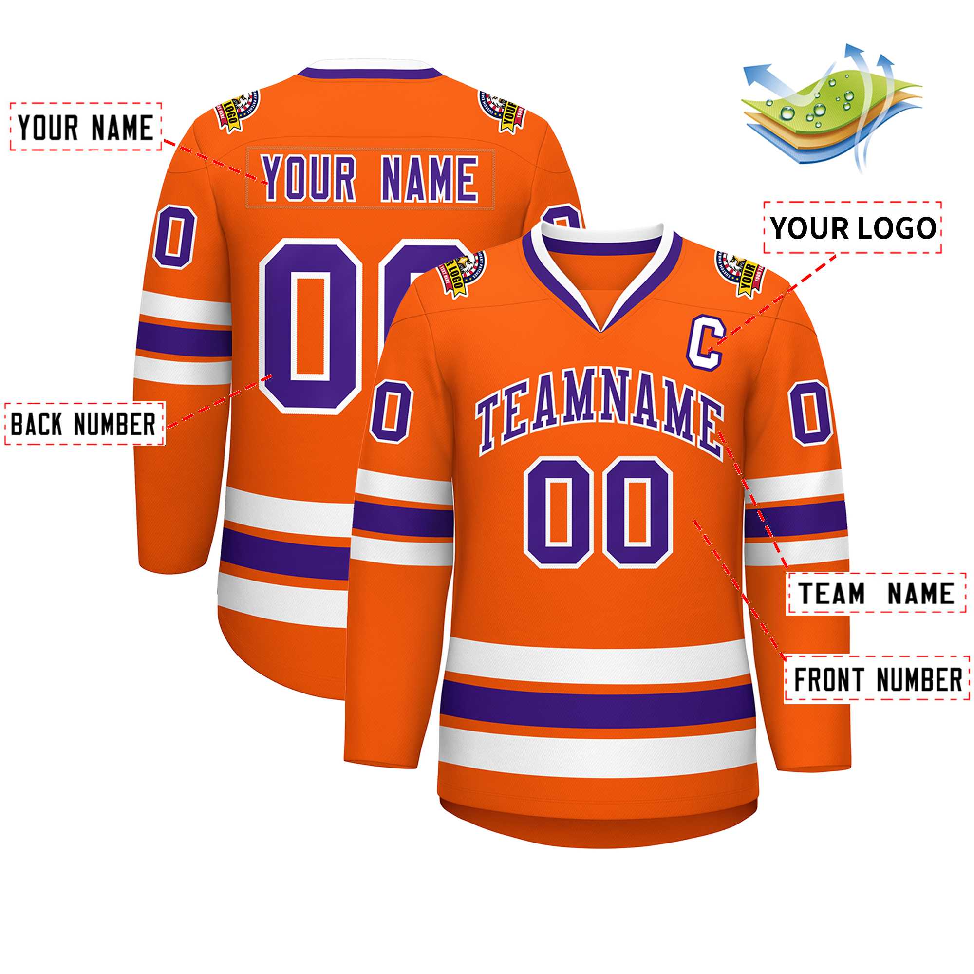 Custom Orange Purple-White Classic Style Hockey Jersey | KXKSHOP