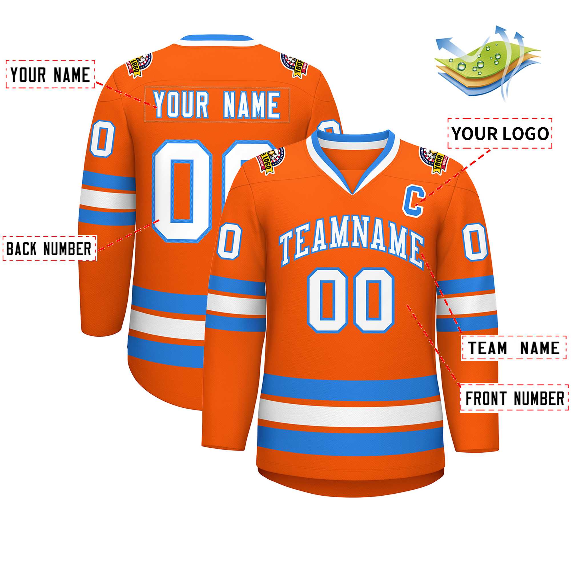 Custom Orange White-Powder Blue Classic Style Hockey Jersey | KXKSHOP