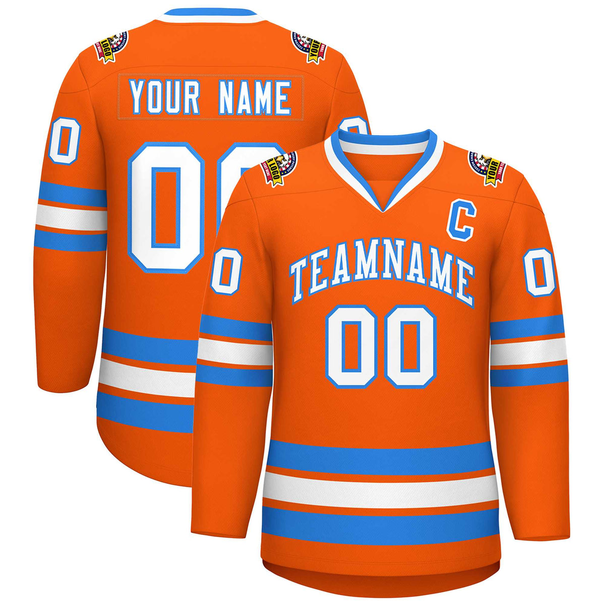 Custom Orange White-Powder Blue Classic Style Hockey Jersey | KXKSHOP