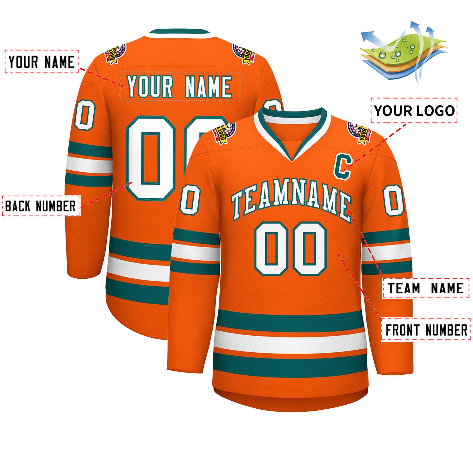 Custom Orange White-Aqua Classic Style Hockey Jersey | KXKSHOP