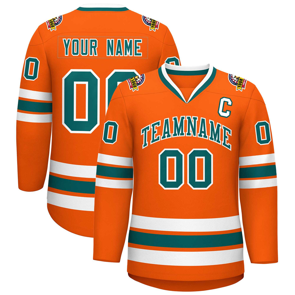 Custom Orange Aqua-White Classic Style Hockey Jersey | KXKSHOP