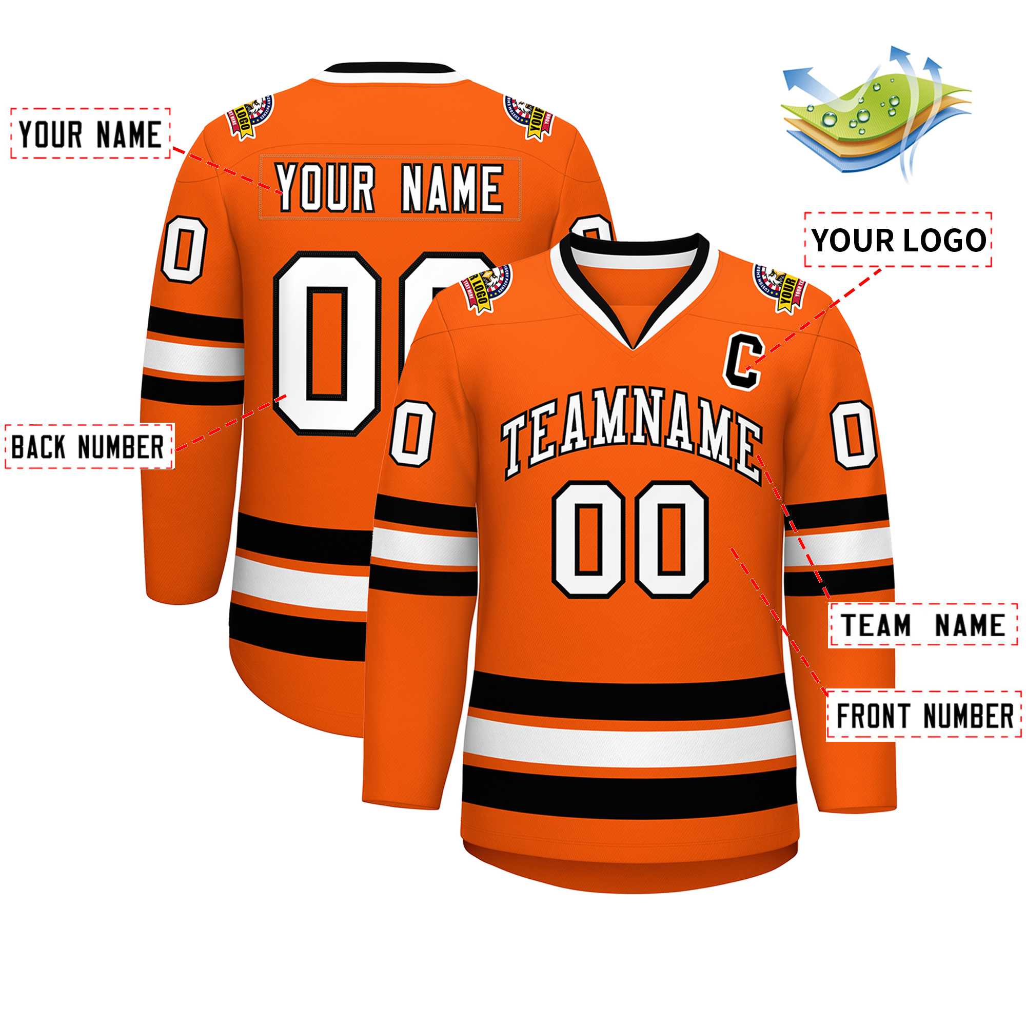 Custom Orange White-Black Classic Style Hockey Jersey | KXKSHOP