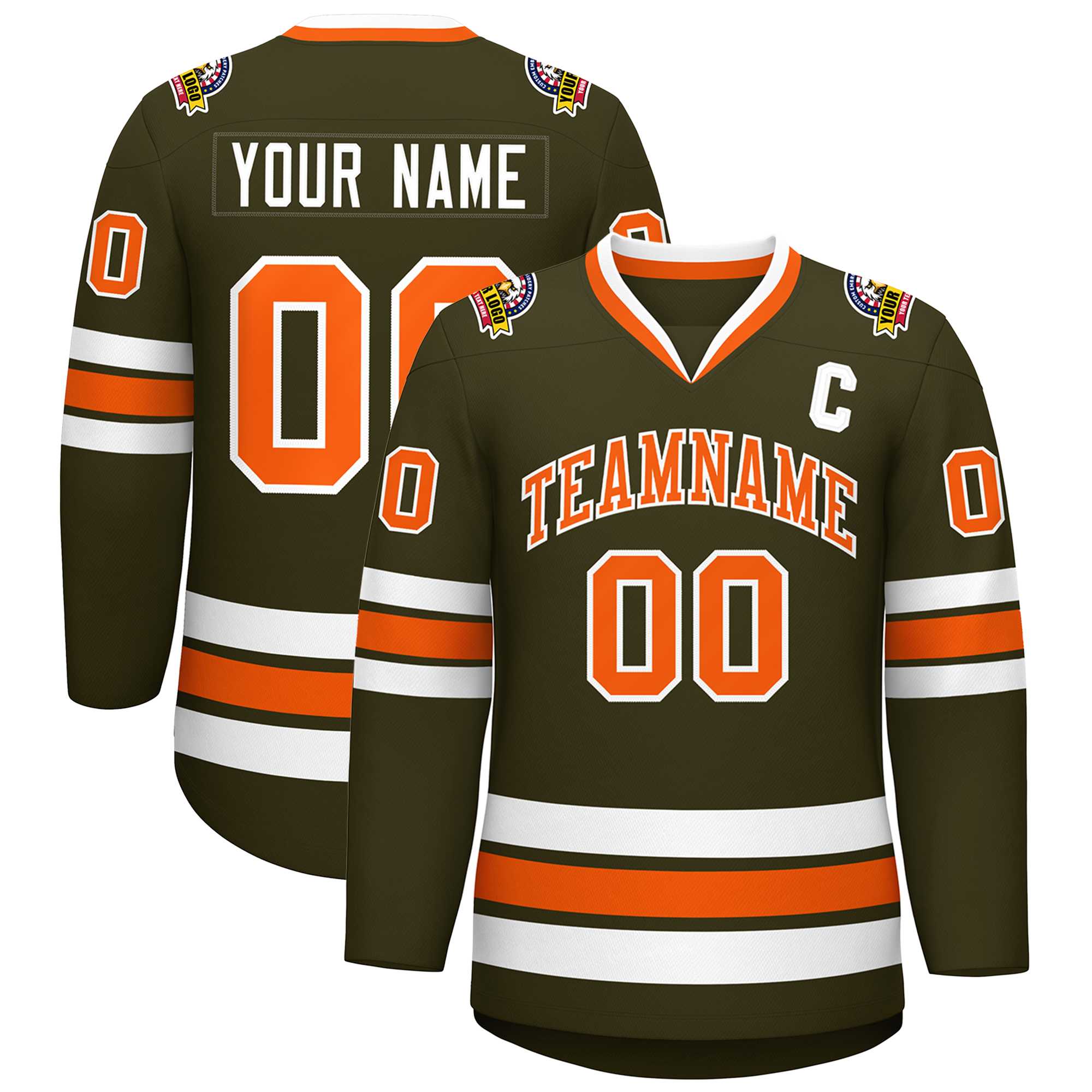 Custom Olive Orange-White Classic Style Hockey Jersey | KXKSHOP