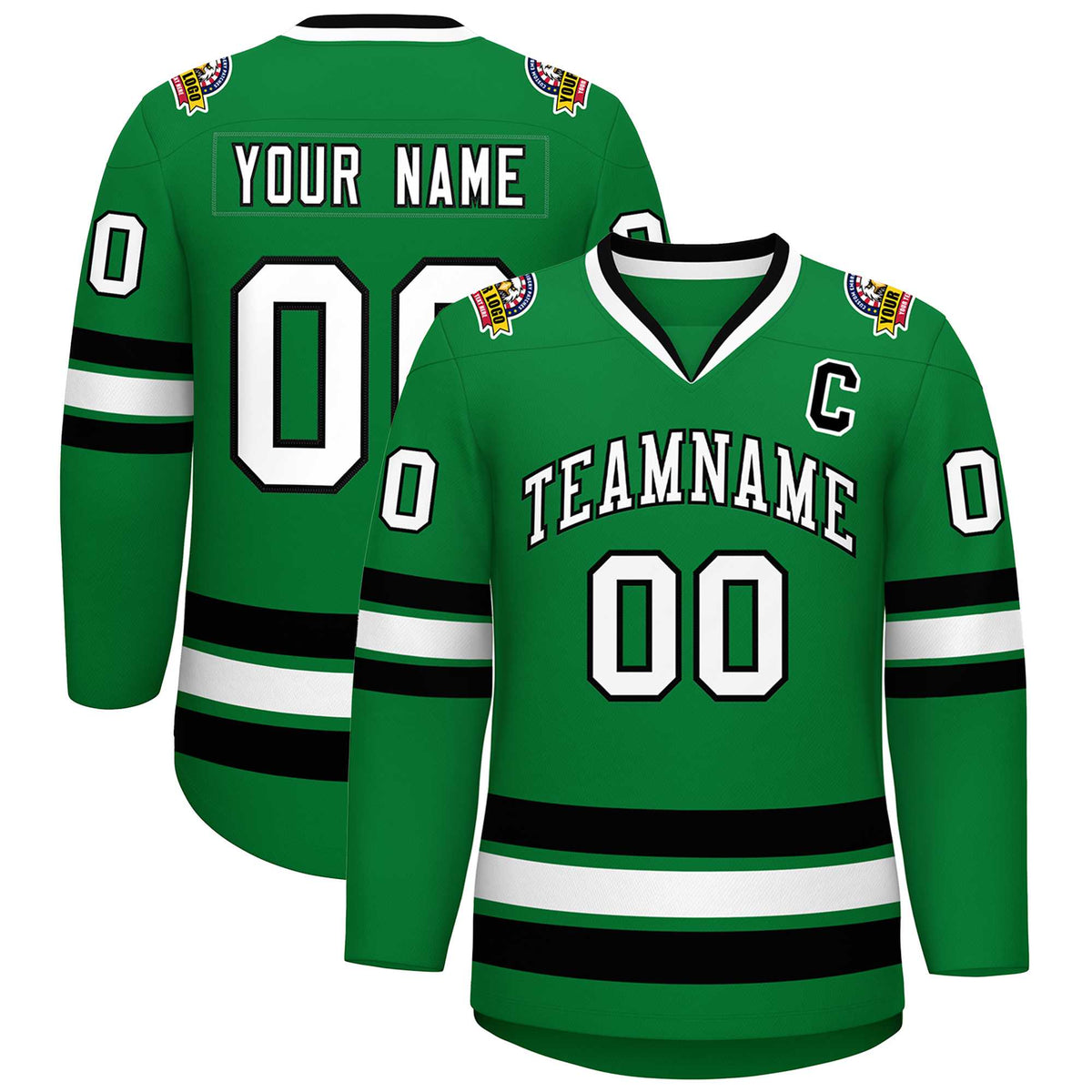 Custom Kelly Green White-Black Classic Style Hockey Jersey | KXKSHOP