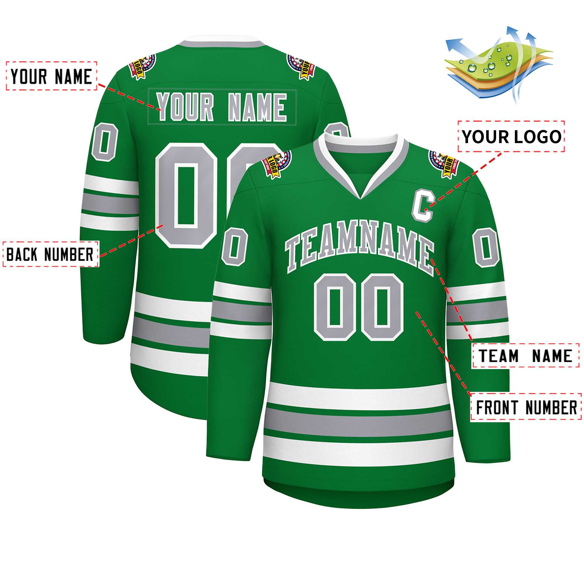 Custom Kelly Green Gray-White Classic Style Hockey Jersey | KXKSHOP