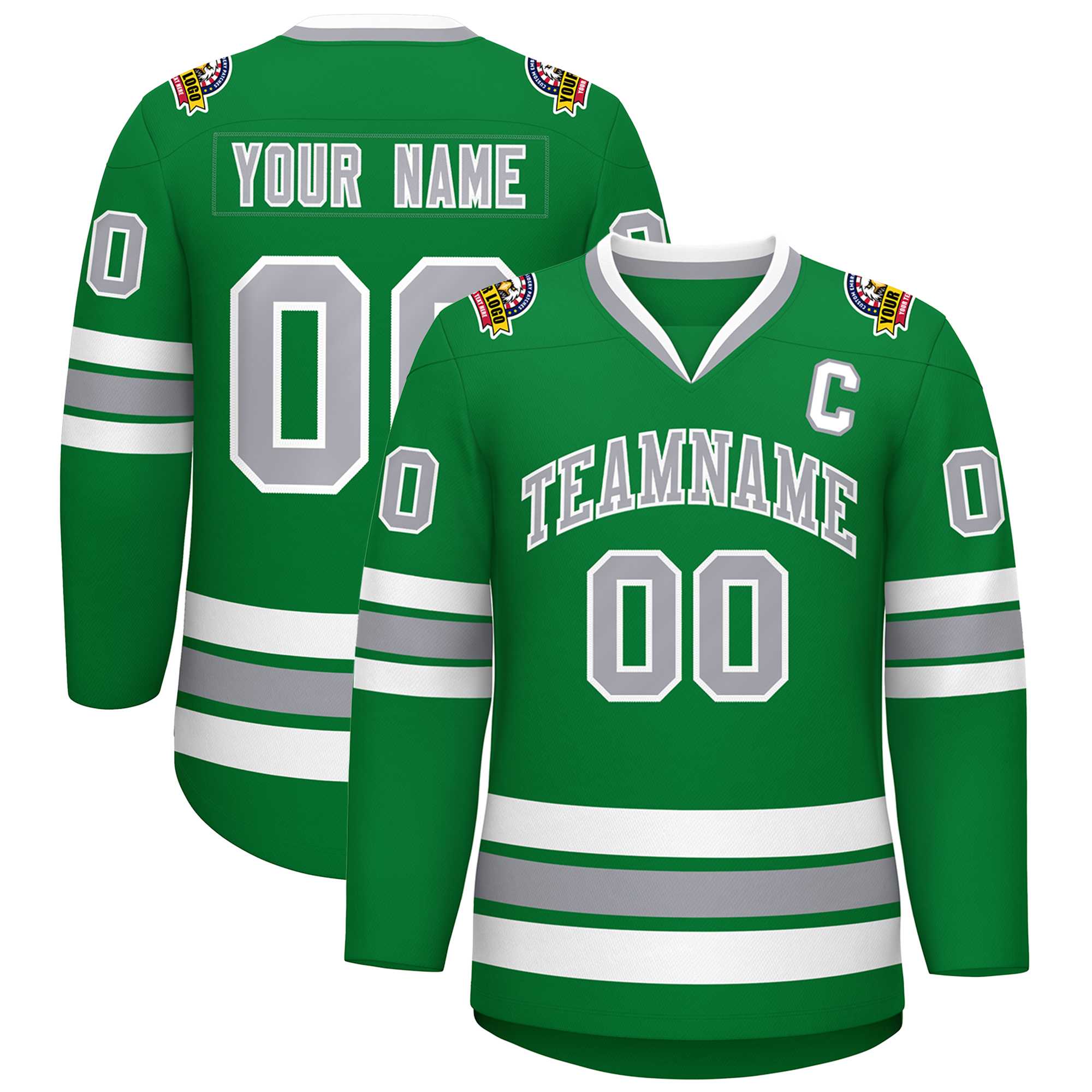 Custom Kelly Green Gray-White Classic Style Hockey Jersey | KXKSHOP