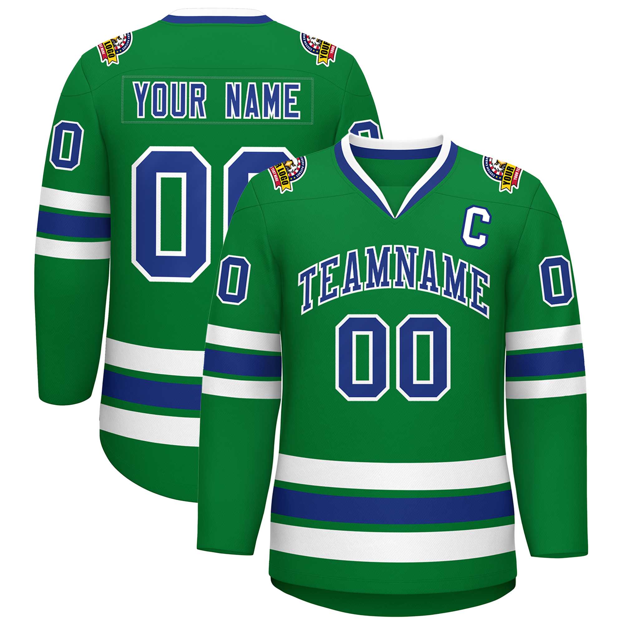 Custom Kelly Green Royal-White Classic Style Hockey Jersey | KXKSHOP