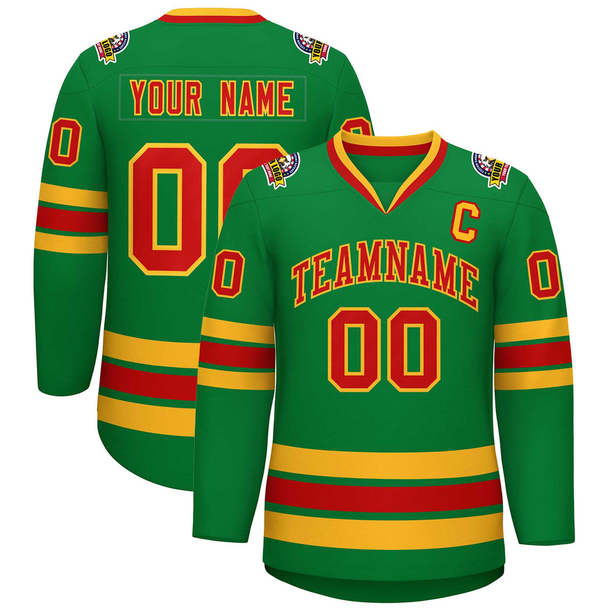 Custom Kelly Green Red-Gold Classic Style Hockey Jersey | KXKSHOP