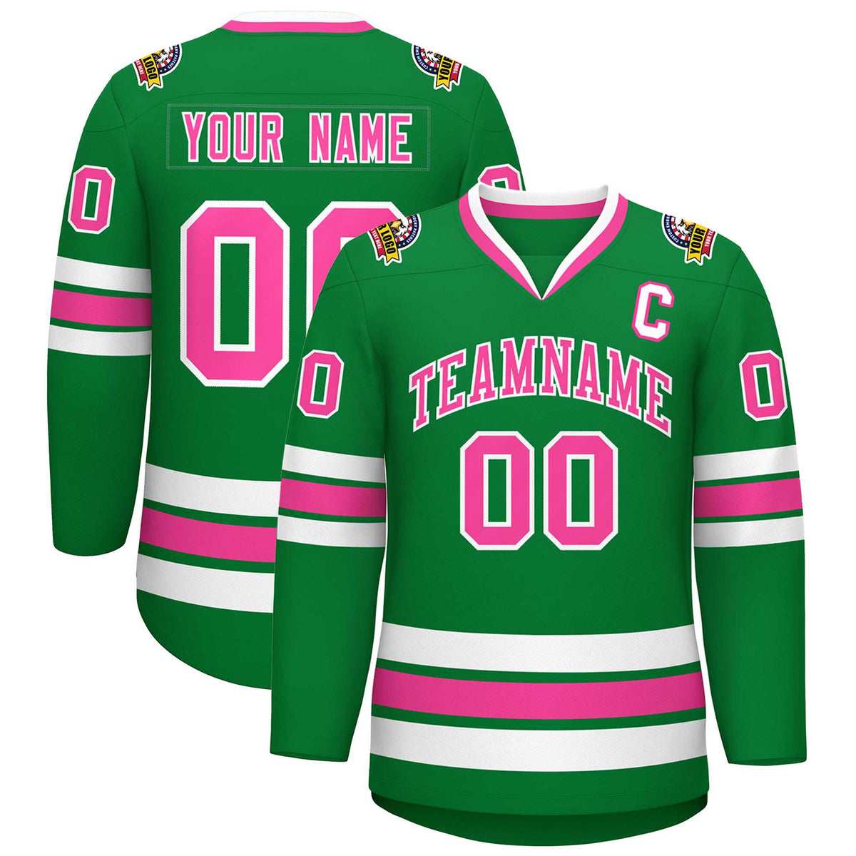 Custom Kelly Green Pink-White Classic Style Hockey Jersey | KXKSHOP