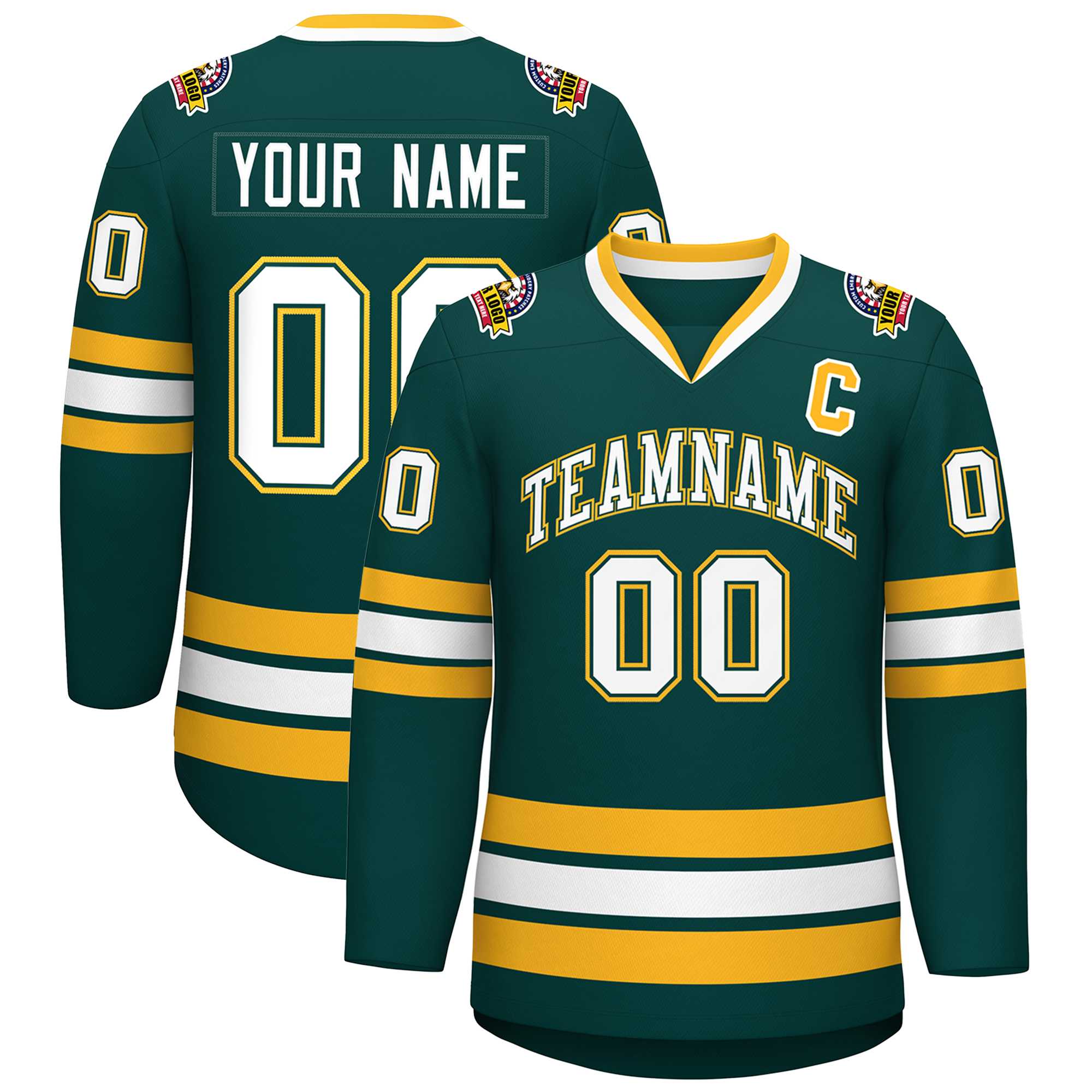 Custom Midnight Green White Olive-Gold Classic Style Hockey Jersey | KXKSHOP