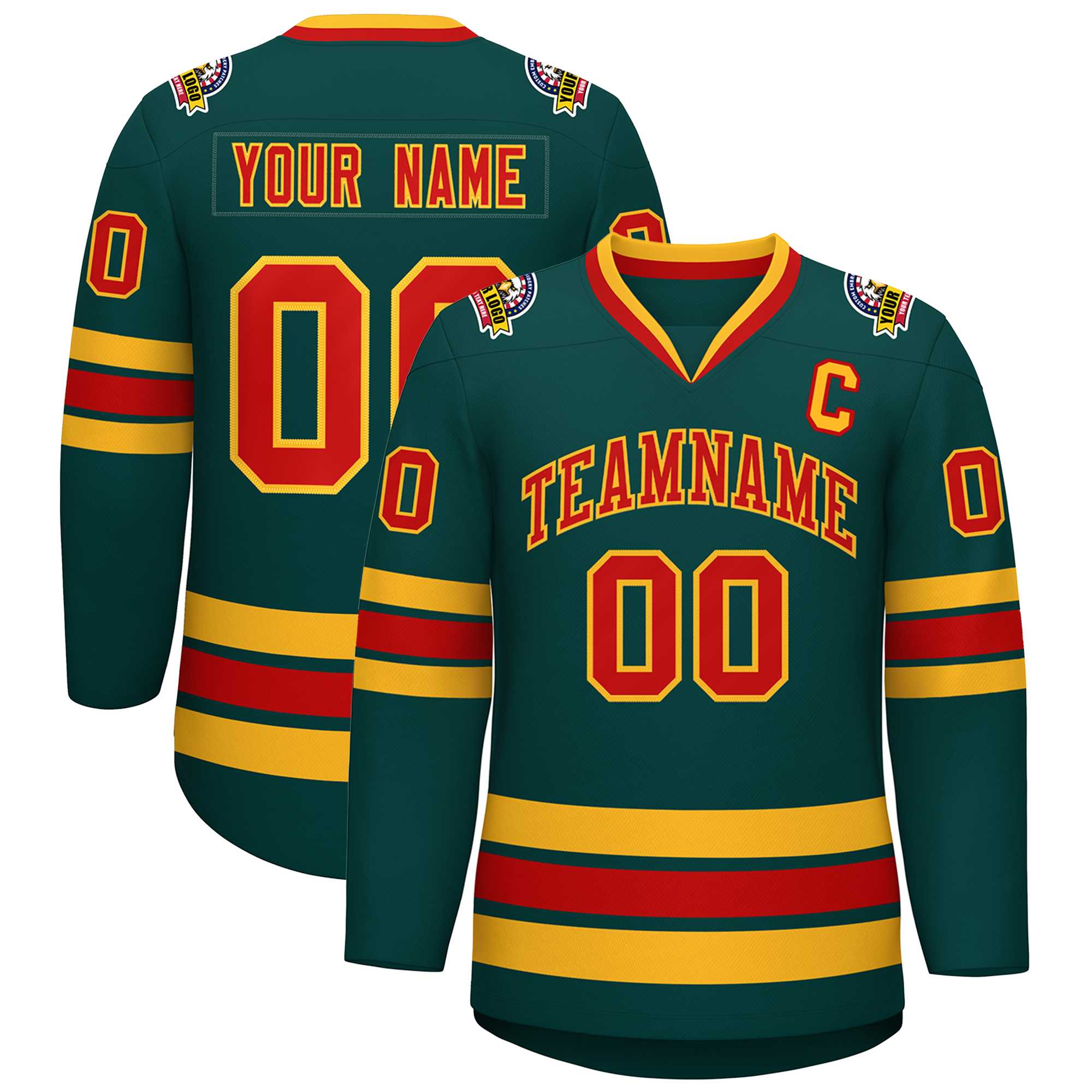 Custom Midnight Green Red-Gold Classic Style Hockey Jersey | KXKSHOP