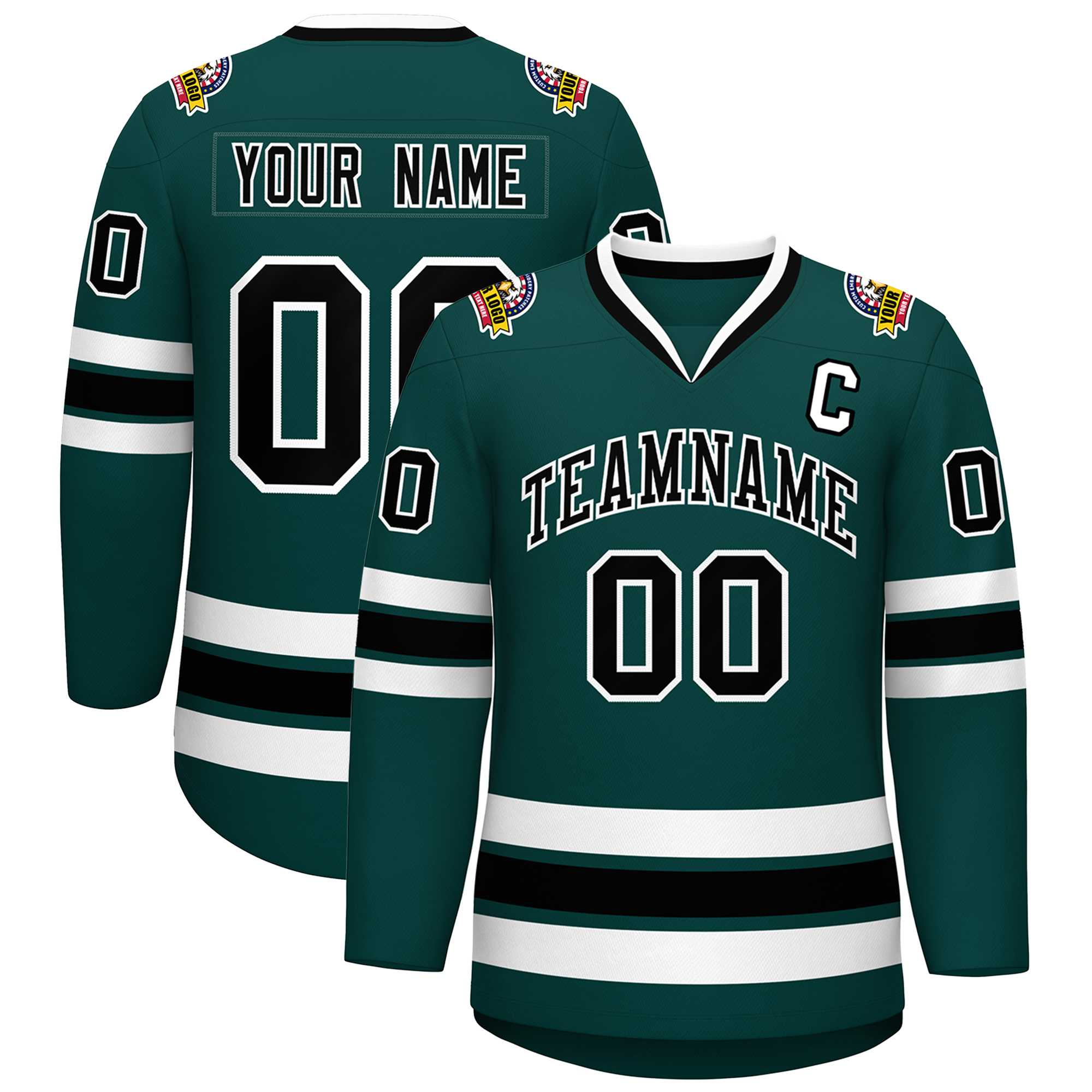 Custom Midnight Green Black-White Classic Style Hockey Jersey | KXKSHOP