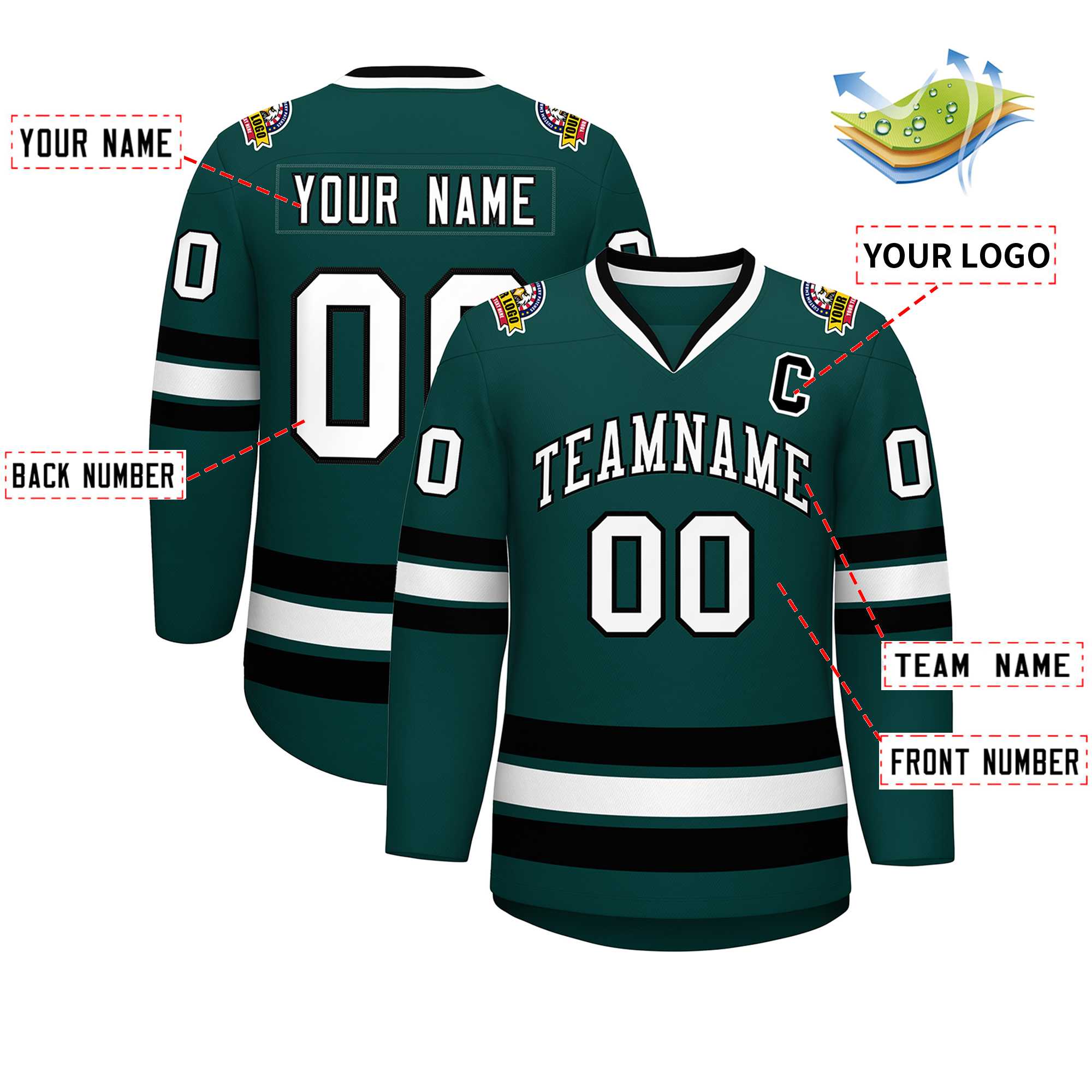 Custom Midnight Green White-Black Classic Style Hockey Jersey | KXKSHOP