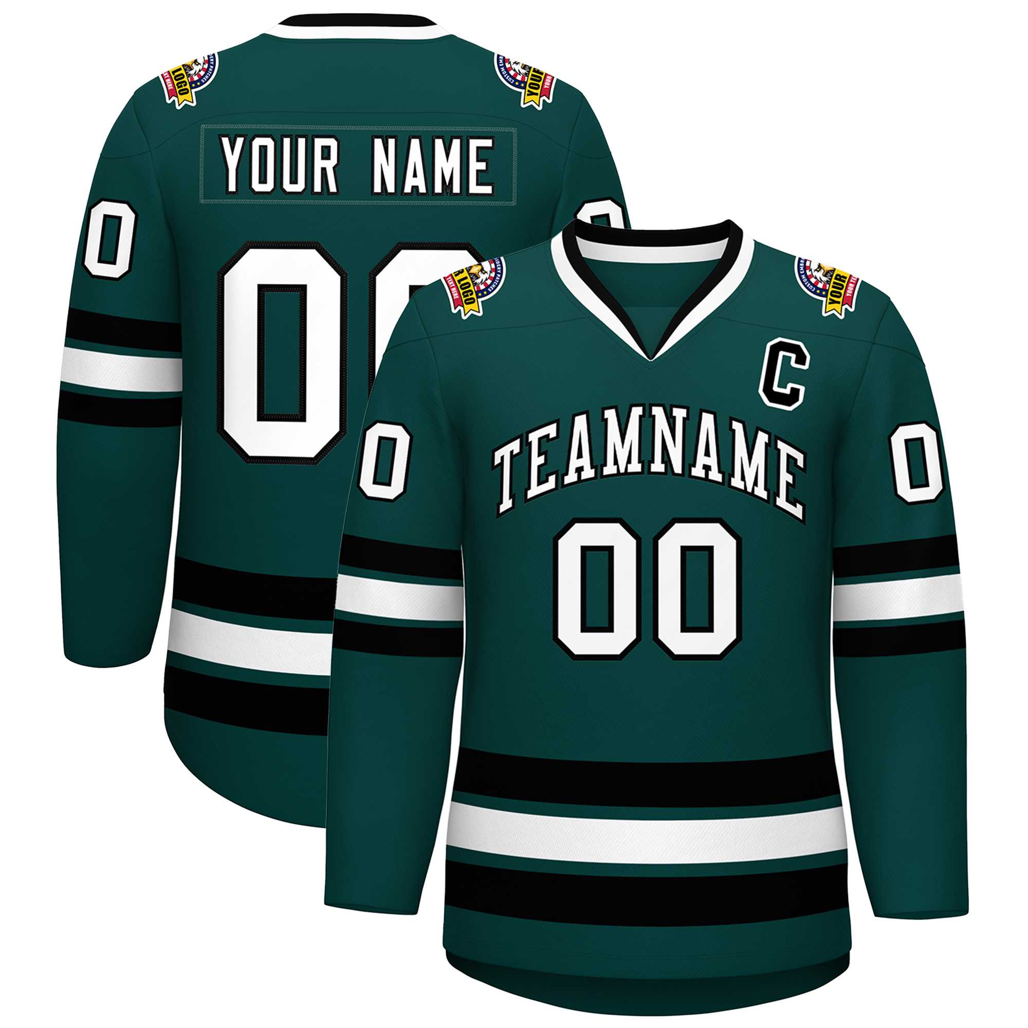 Custom Midnight Green White-Black Classic Style Hockey Jersey | KXKSHOP