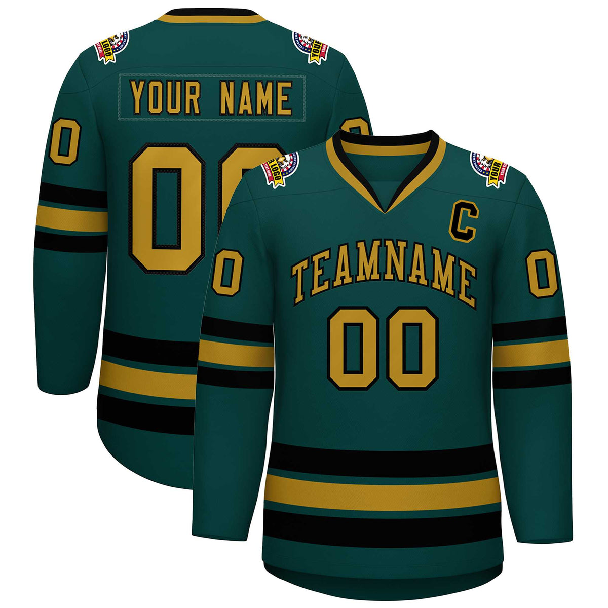 Custom Midnight Green Old Gold-Black Classic Style Hockey Jersey | KXKSHOP
