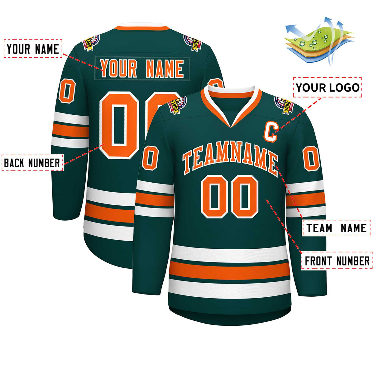 Custom Midnight Green Orange-White Classic Style Hockey Jersey | KXKSHOP