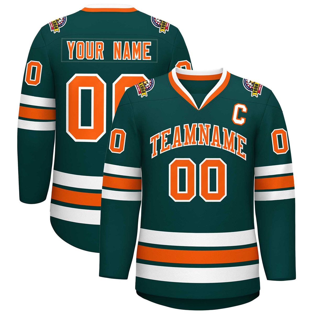 Custom Midnight Green Orange-White Classic Style Hockey Jersey | KXKSHOP