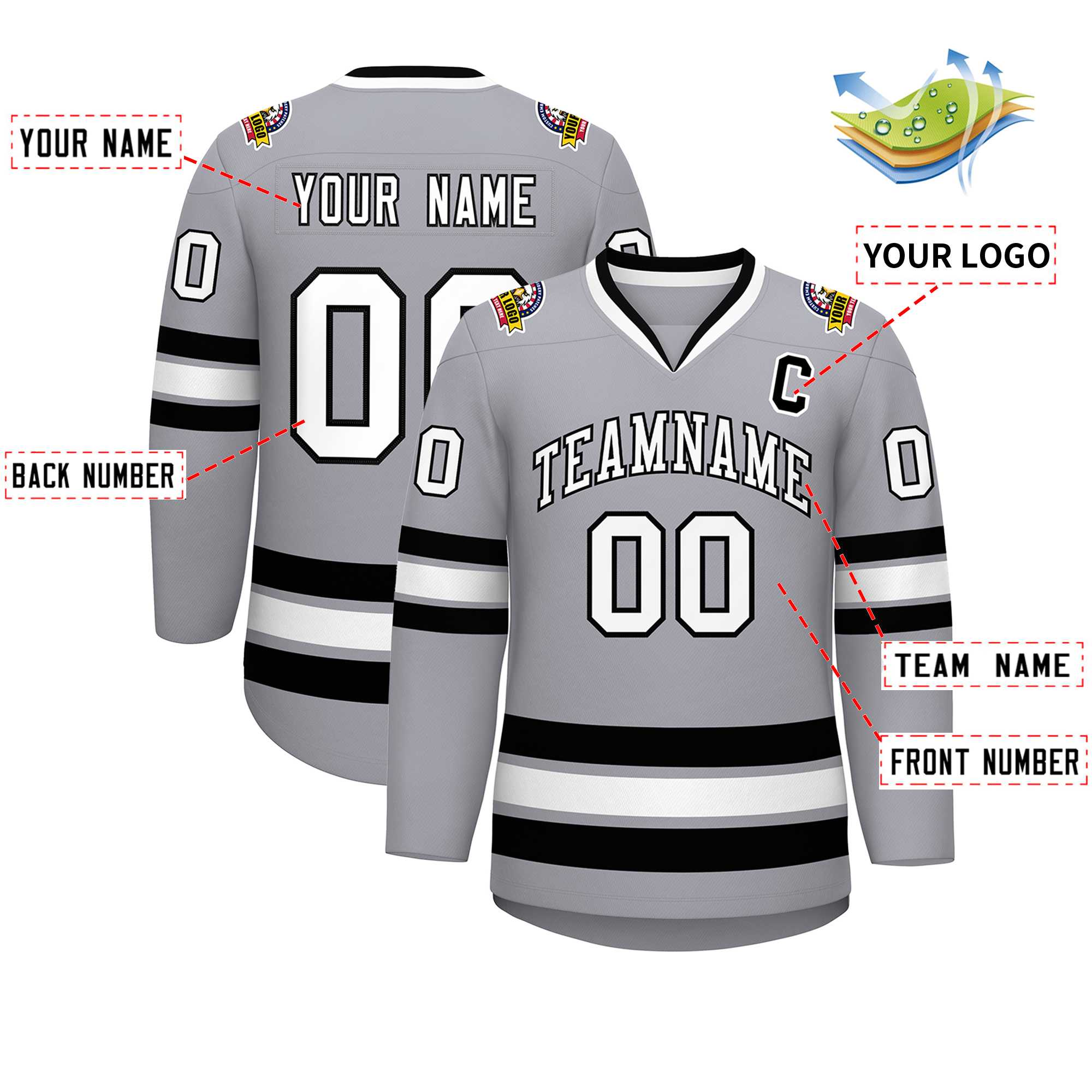Custom Gray White-Black Classic Style Hockey Jersey | KXKSHOP