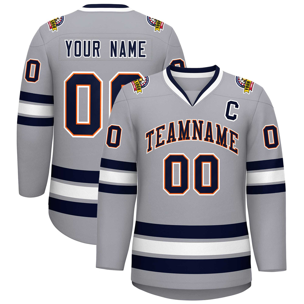 Custom Gray Navy Orange-White Classic Style Hockey Jersey | KXKSHOP