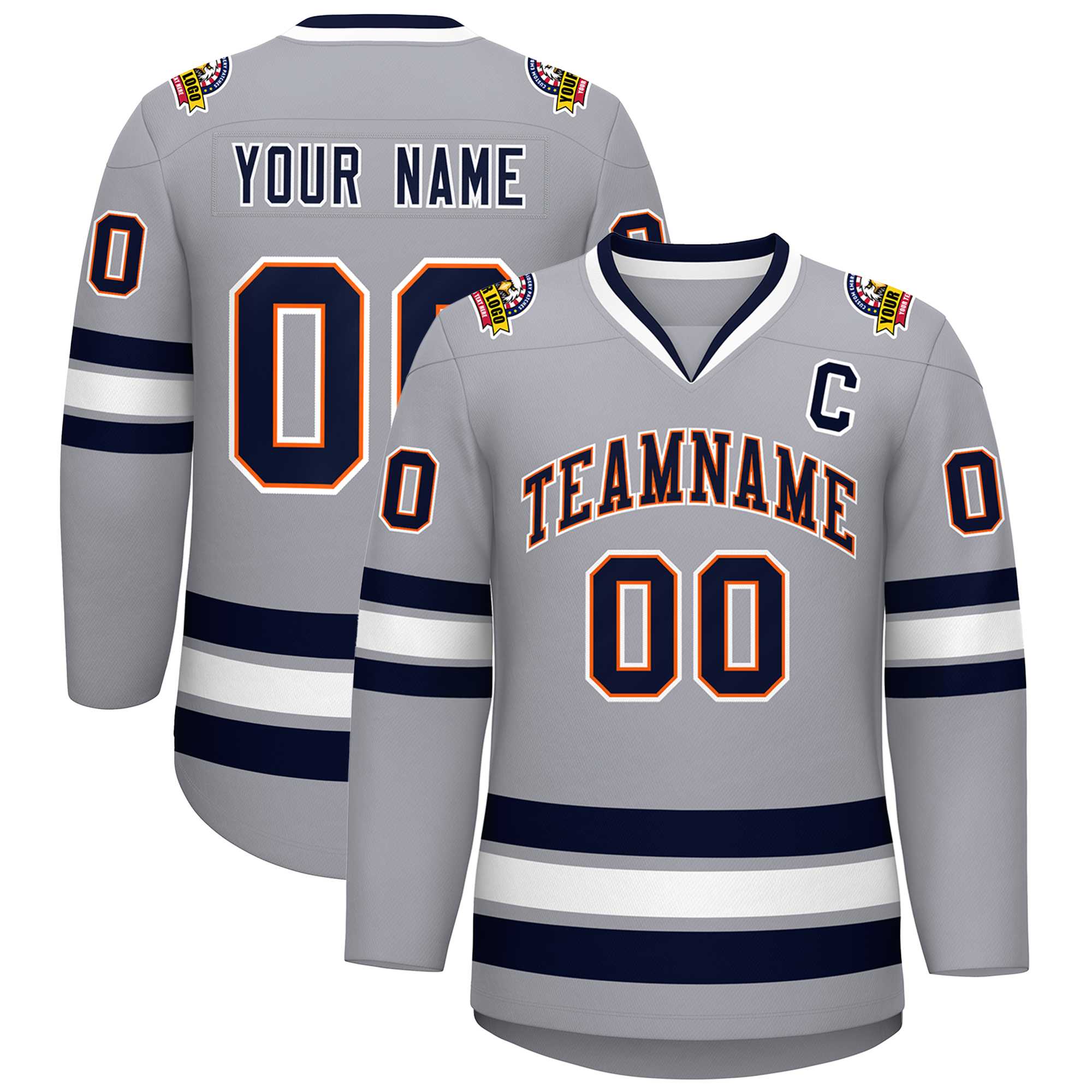 Custom Gray Navy Orange-White Classic Style Hockey Jersey | KXKSHOP
