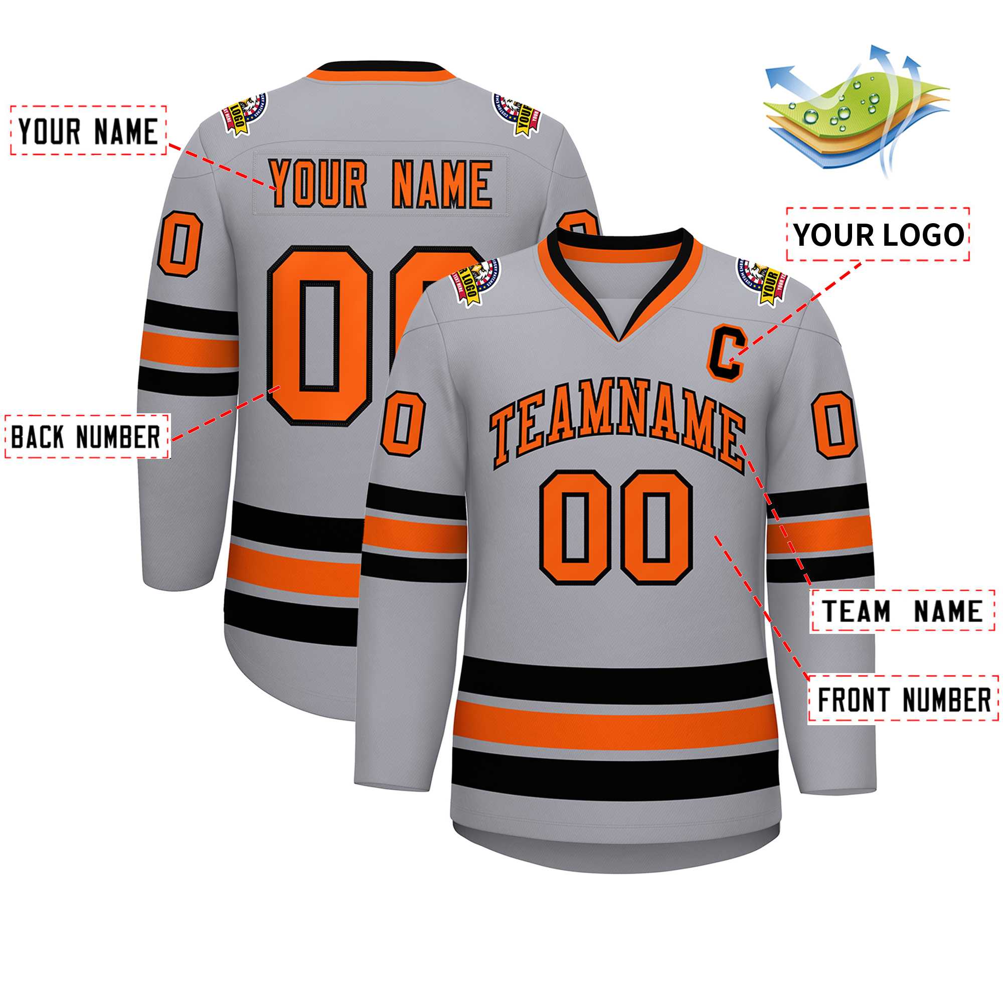 Custom Gray Orange-Black Classic Style Hockey Jersey | KXKSHOP