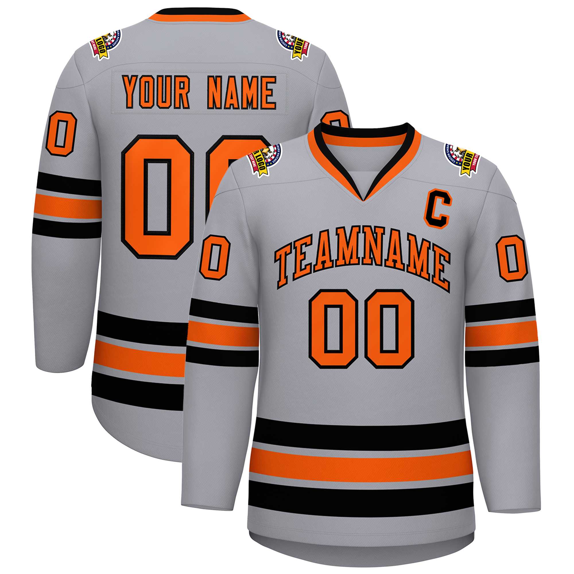 Custom Gray Orange-Black Classic Style Hockey Jersey | KXKSHOP