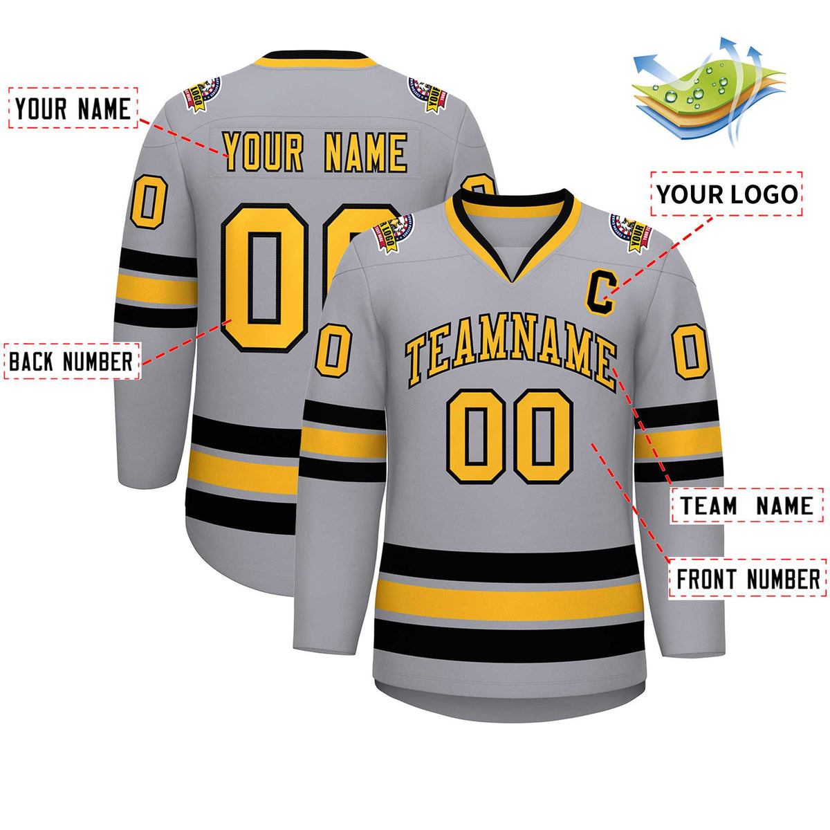 Custom Gray Gold-Black Classic Style Hockey Jersey | KXKSHOP