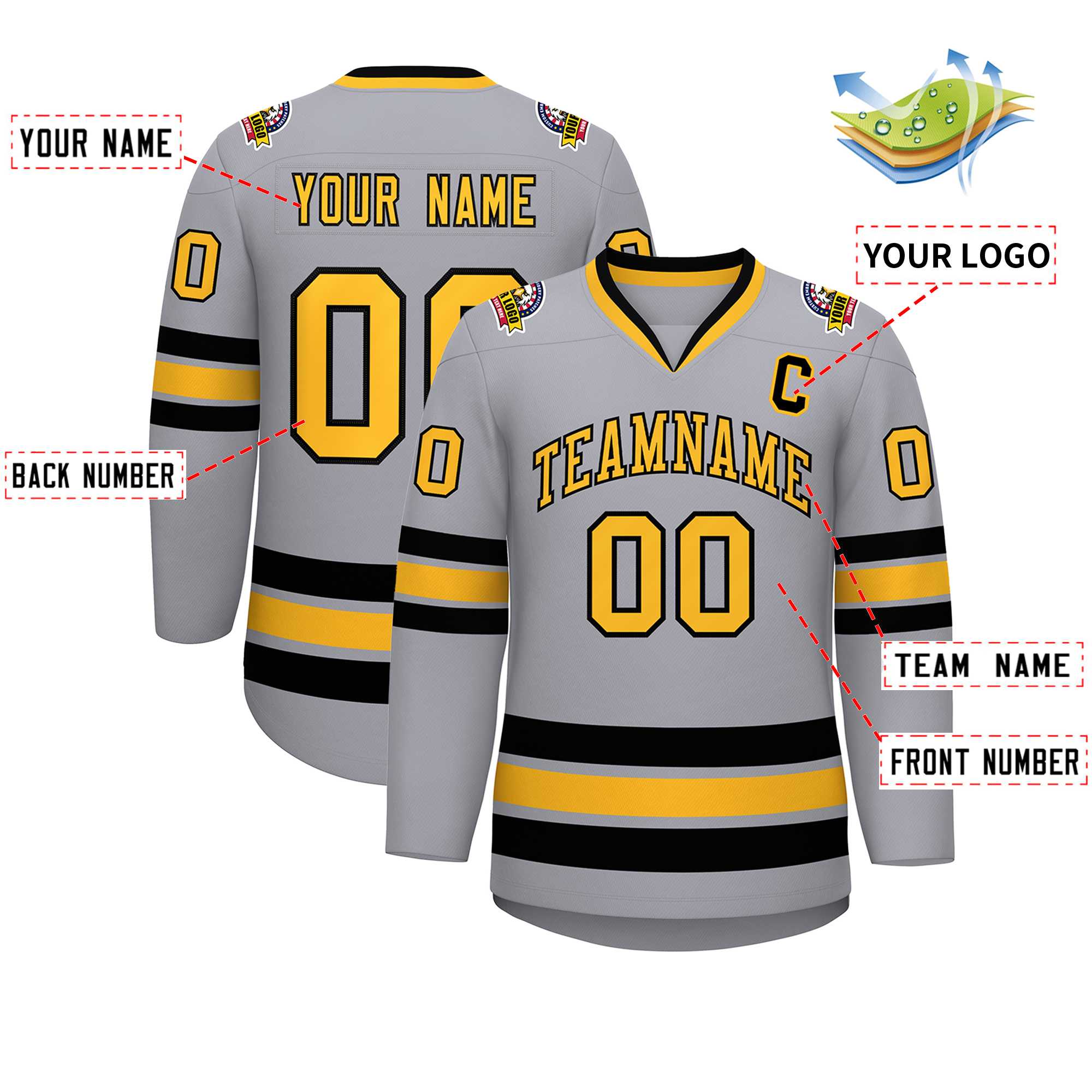 Custom Gray Gold-Black Classic Style Hockey Jersey | KXKSHOP