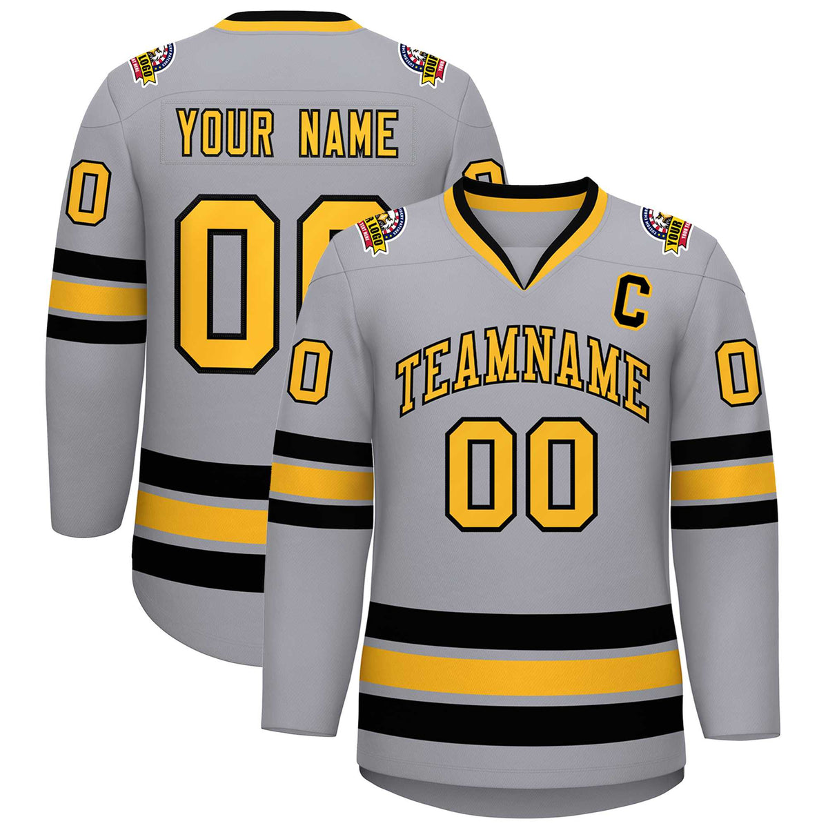 Custom Gray Gold-Black Classic Style Hockey Jersey | KXKSHOP