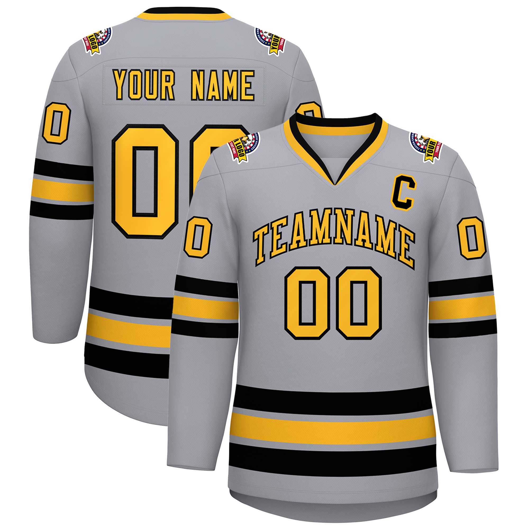 Custom Gray Gold-Black Classic Style Hockey Jersey | KXKSHOP