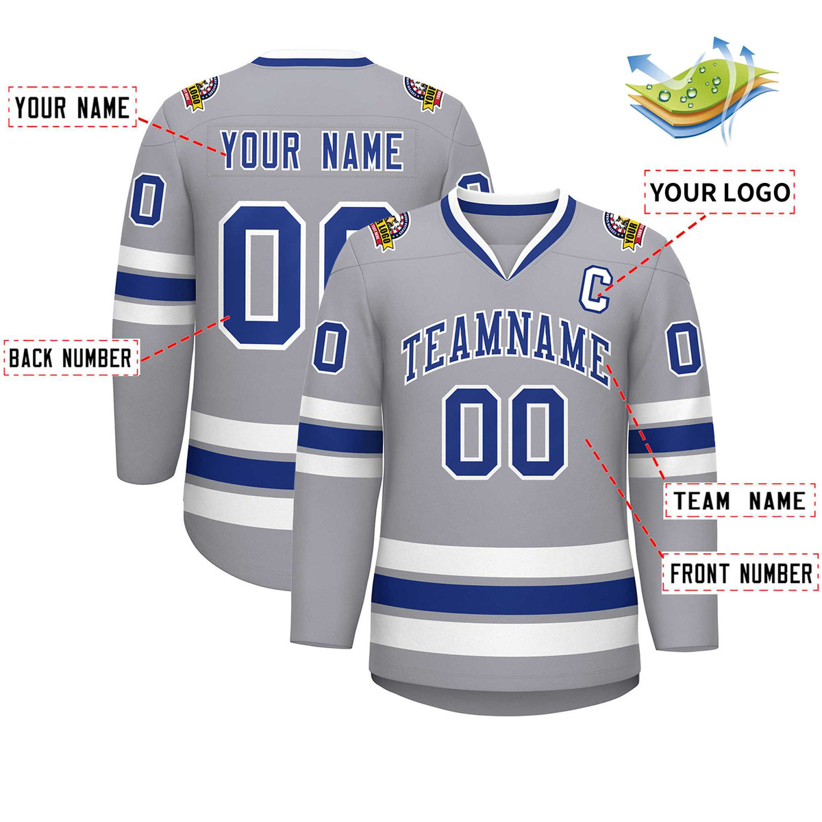 Custom Gray Royal-White Classic Style Hockey Jersey | KXKSHOP