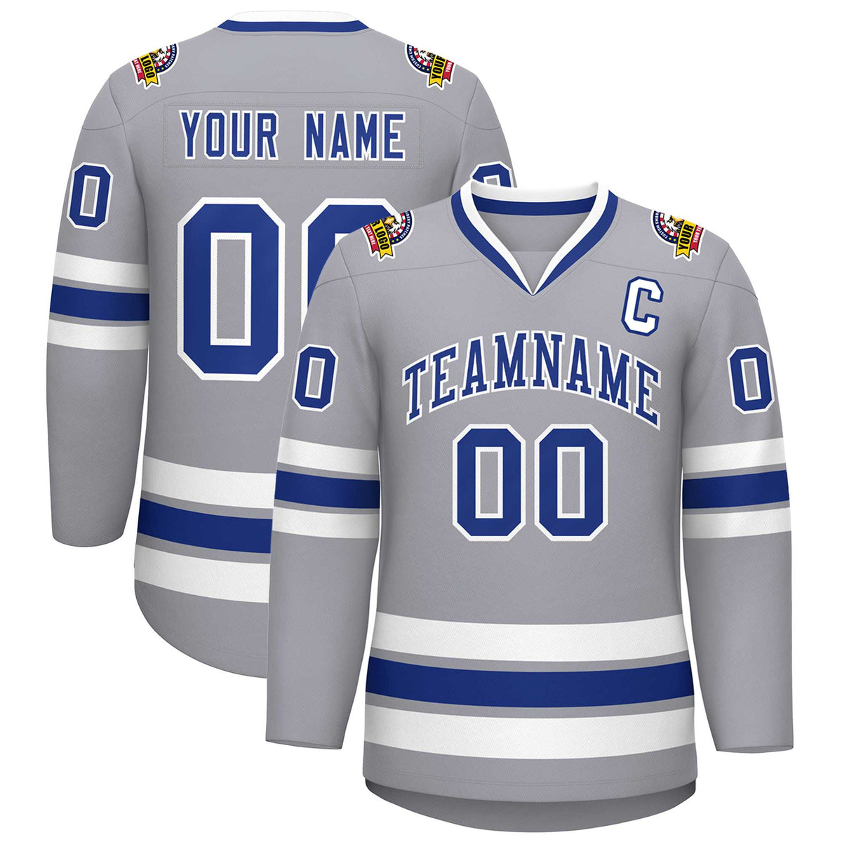 Custom Gray Royal-White Classic Style Hockey Jersey | KXKSHOP