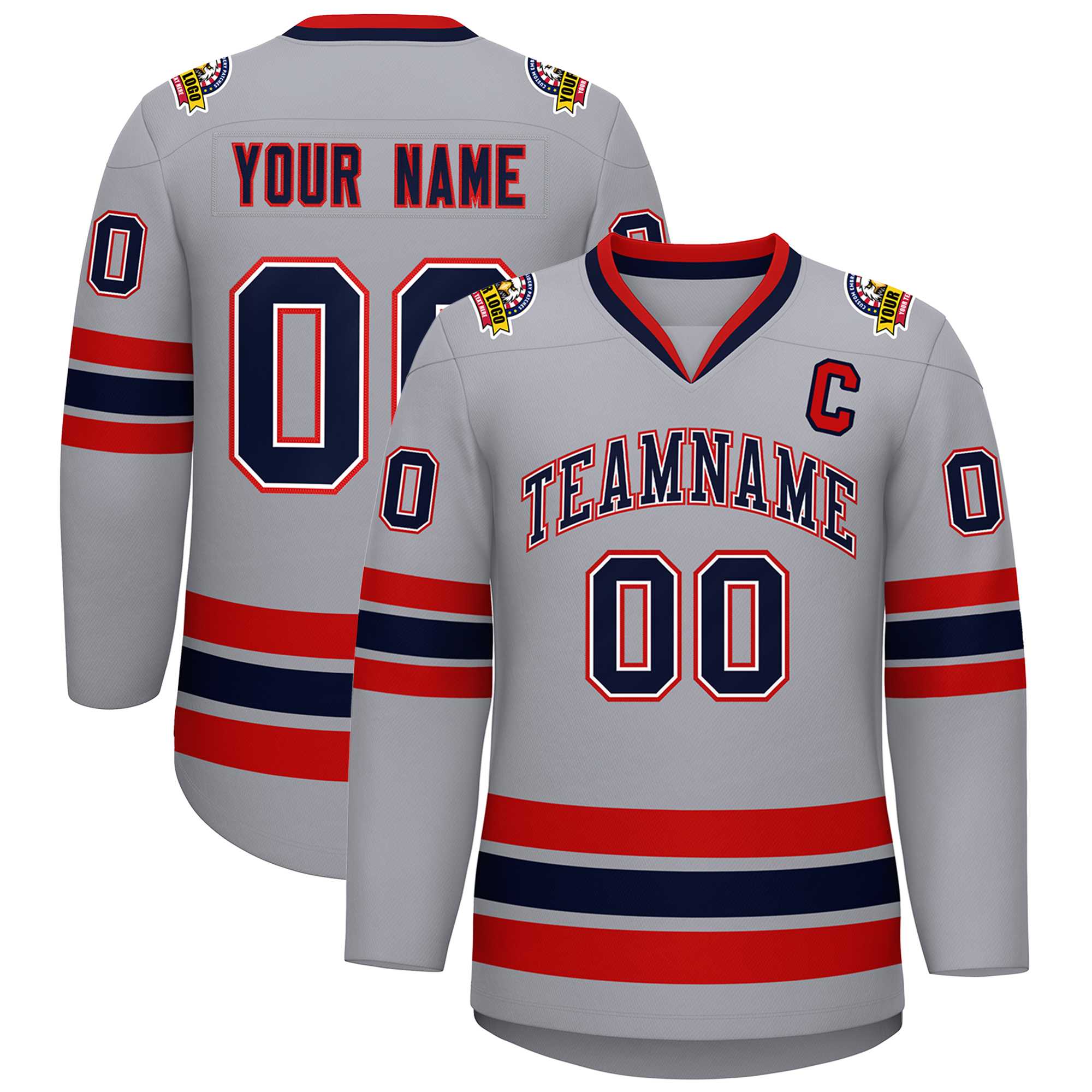 Custom Gray Navy White-Red Classic Style Hockey Jersey | KXKSHOP