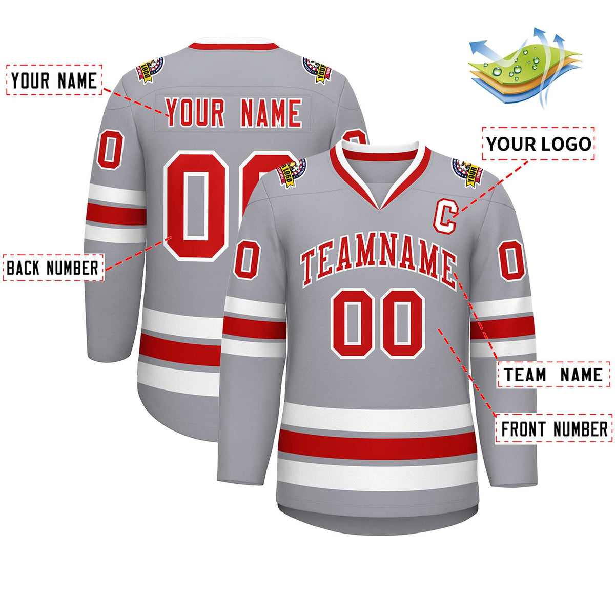 Custom Gray Red-White Classic Style Hockey Jersey | KXKSHOP