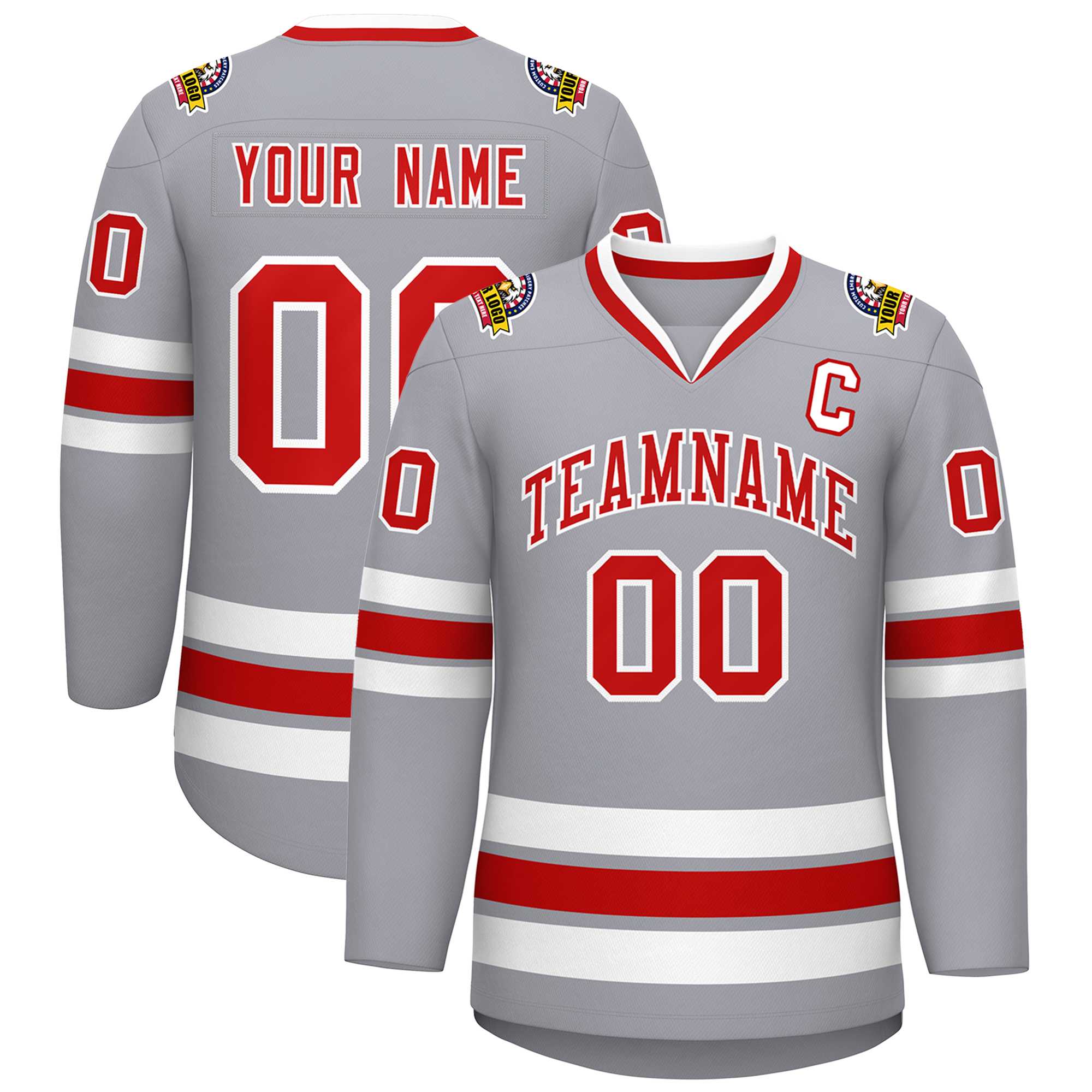 Custom Gray Red-White Classic Style Hockey Jersey | KXKSHOP